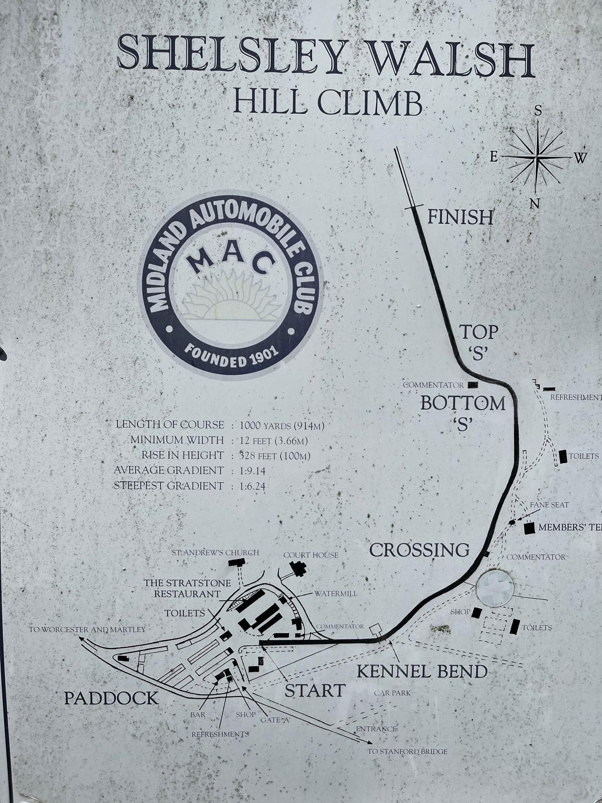 A track map of Shelsley Walsh, unchanged since 1905