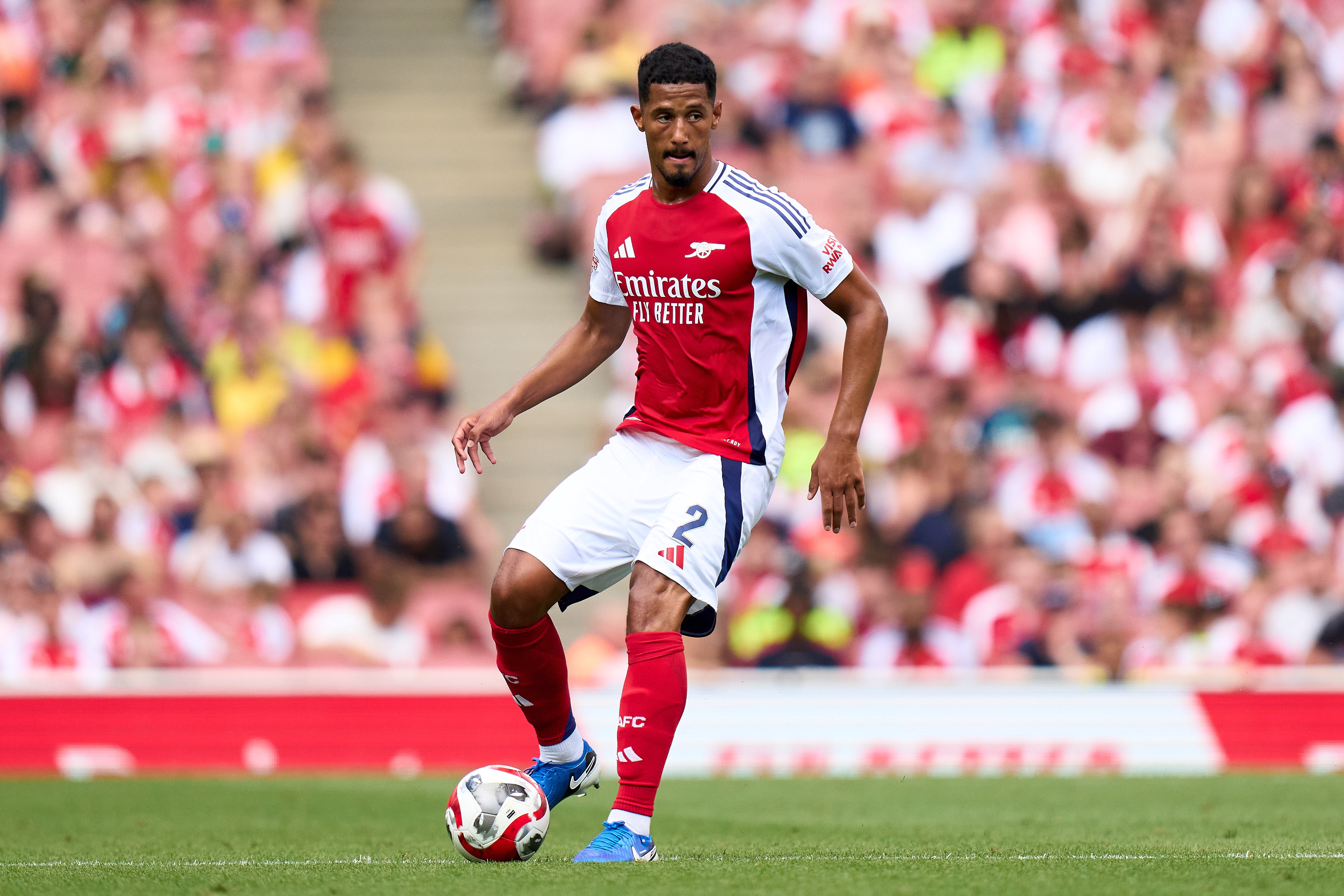 William Saliba of Arsenal controls the ball during the pre-season friendly vs Lyon