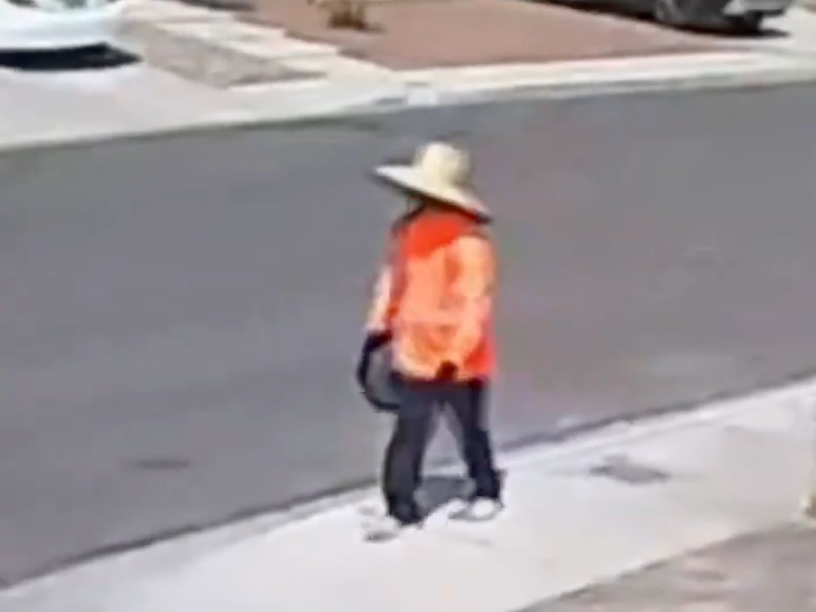 Video footage played for jurors on Wednesday shows a person in an orange vest and straw hat that prosecutors claim to be Robert Telles