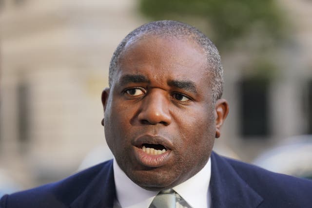 <p>Shadow foreign secretary David Lammy speaks to the media outside BBC Broadcasting House in London, before appearing on Sunday with Laura Kuenssberg (Jonathan Brady/PA)</p>