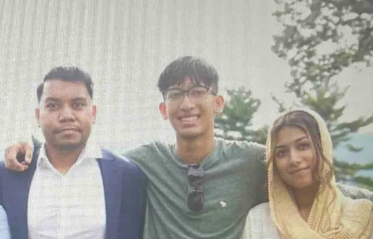 Afrid Haider (left) and Basir Amin (center) with Nahima Amin, Basir’s sister and Afrid’s wife, during happier times