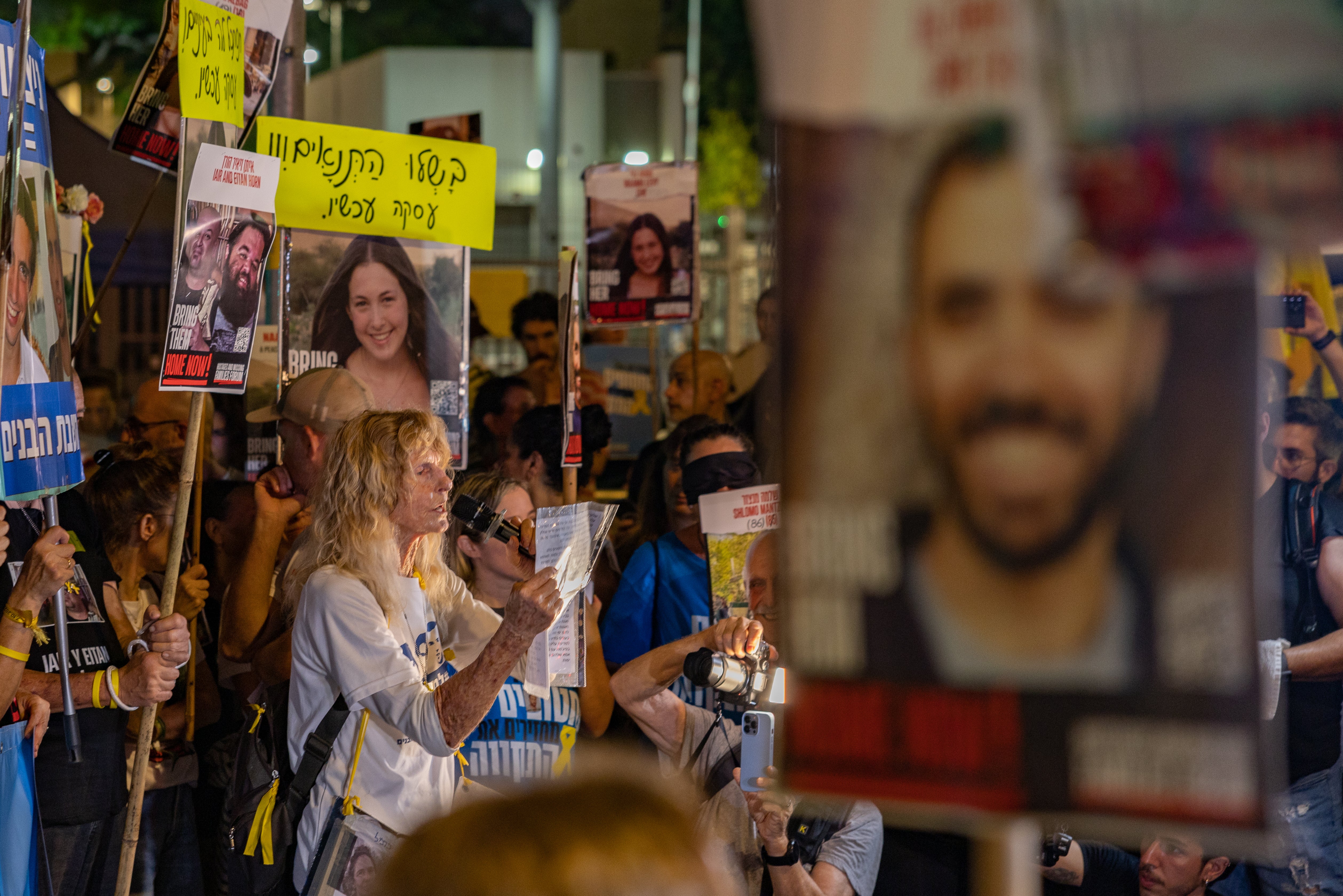 A demonstration in Tel Aviv by families calling for their loved ones to be brought home