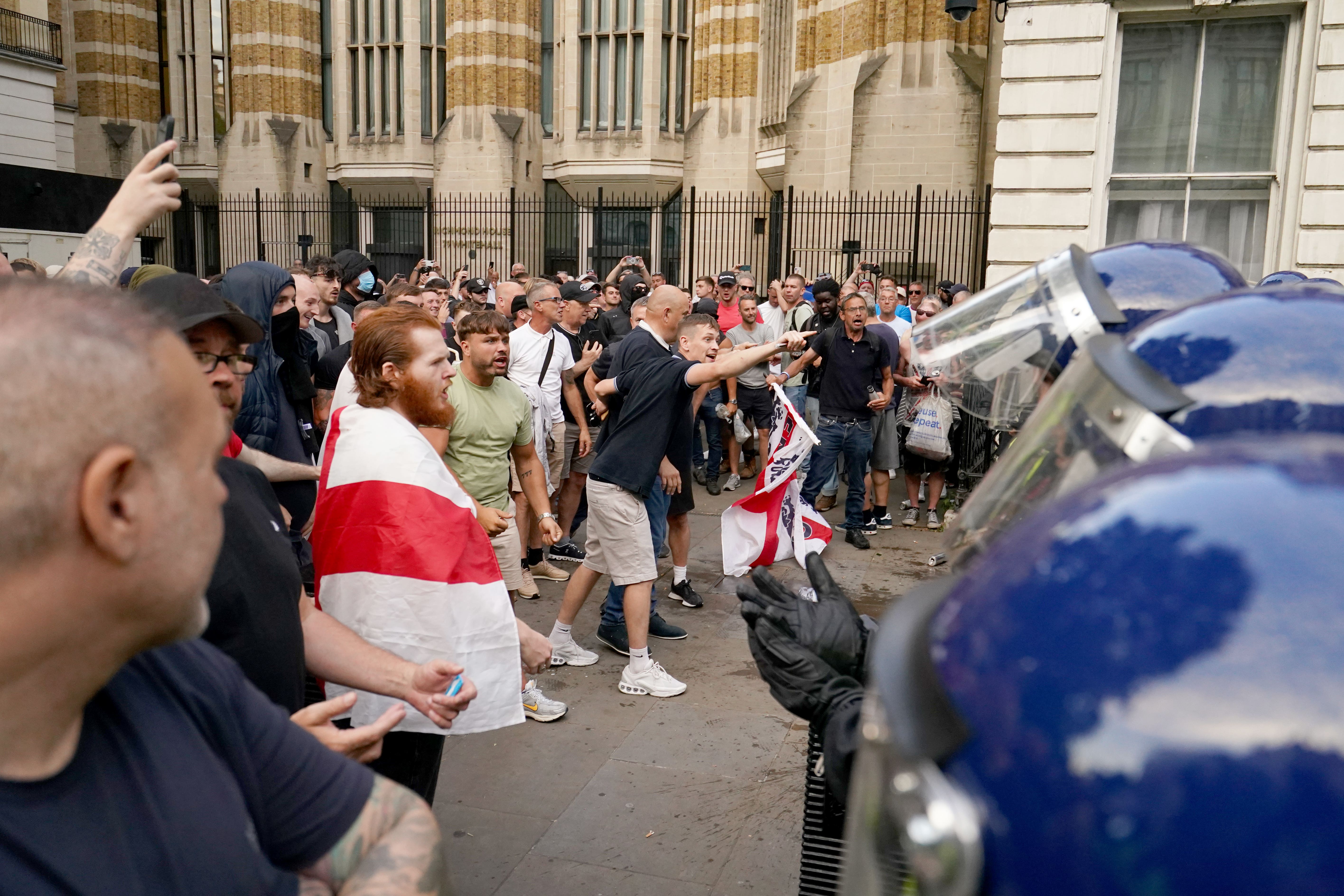 Police clash with protesters during the protest in Whitehall (Jordan Pettitt/PA)