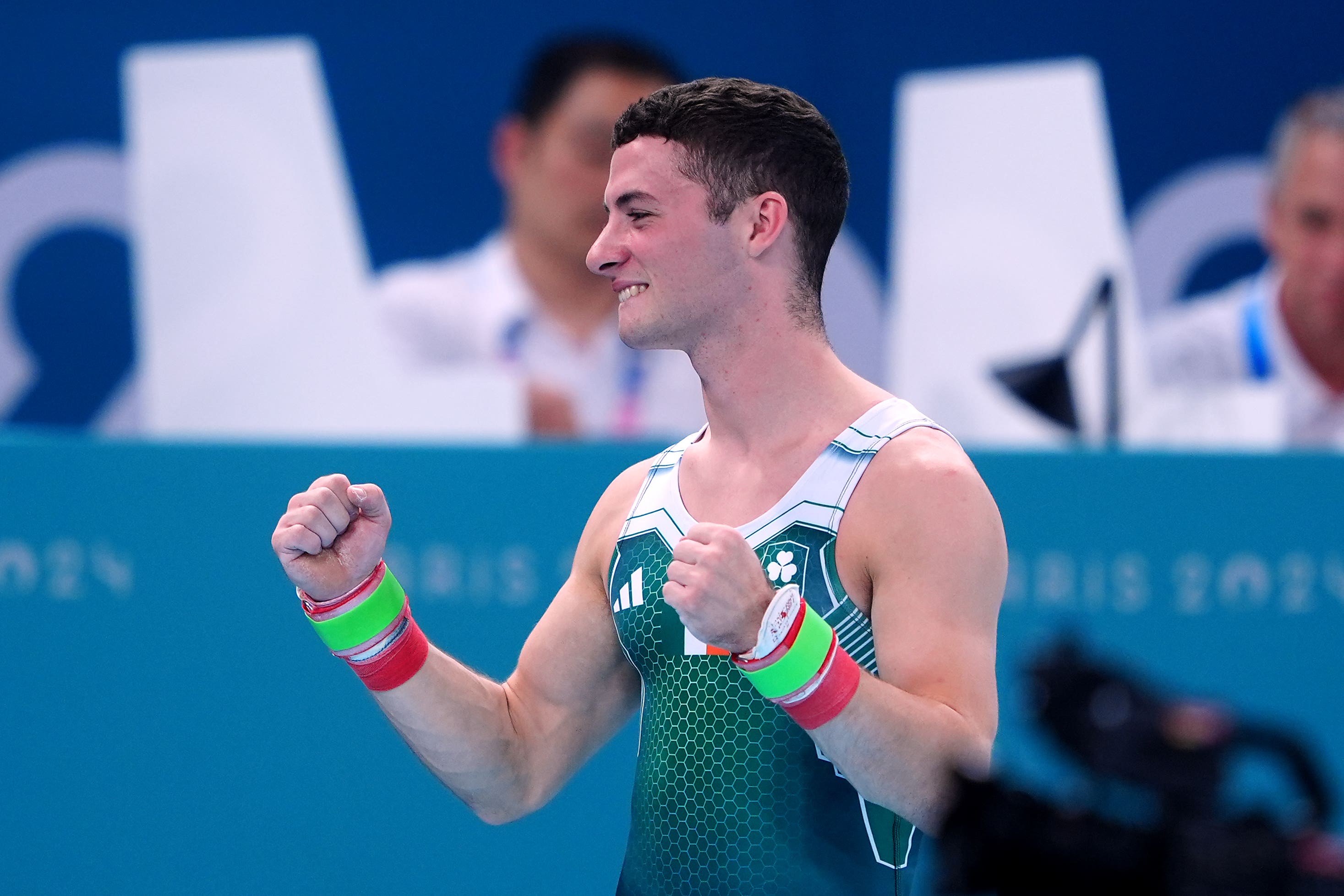 Ireland’s Rhys McClenaghan celebrates winning gold (PA)