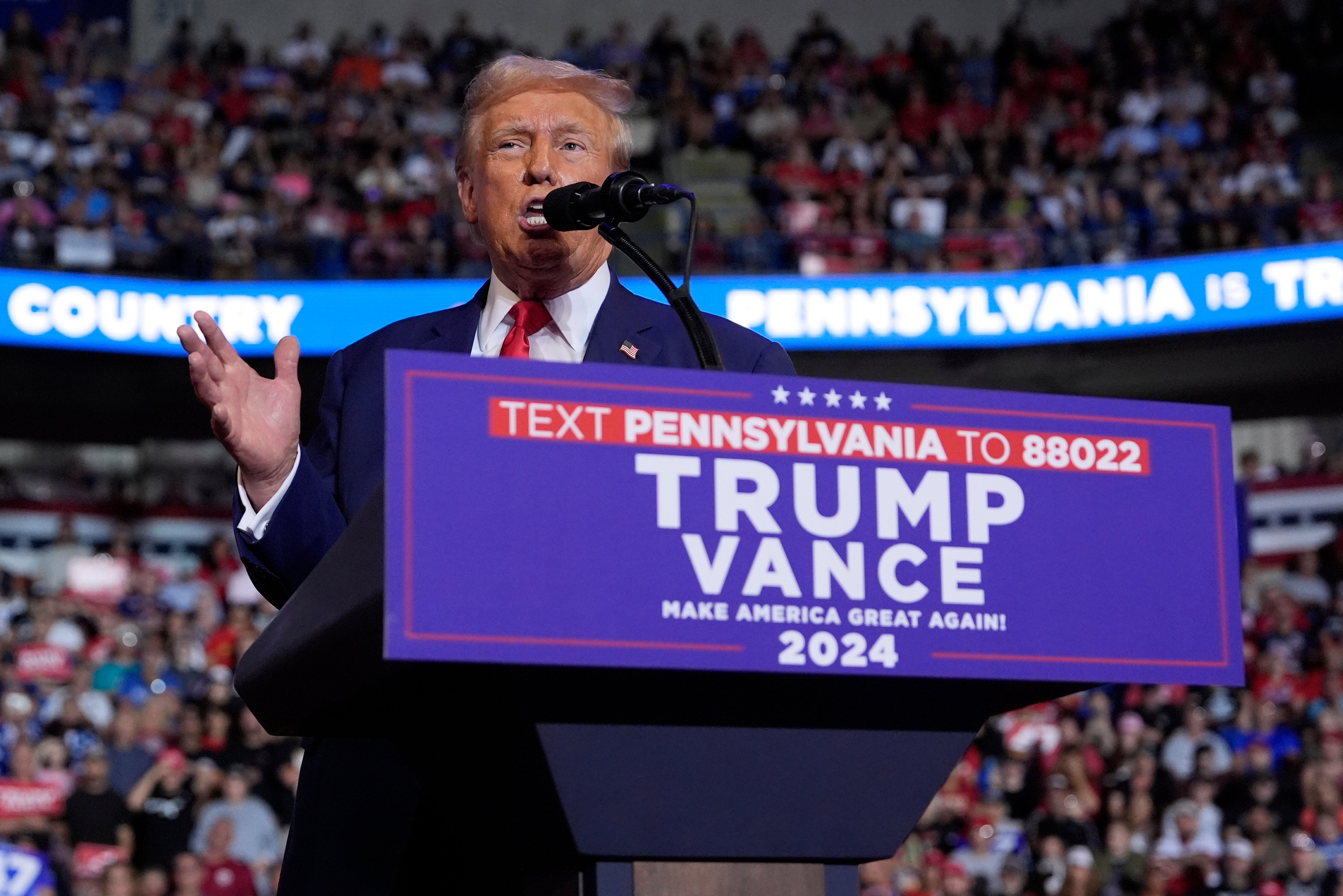 Donald Trump speaks to supporters in Wilkes-Barre, Pennsylvania on Saturday