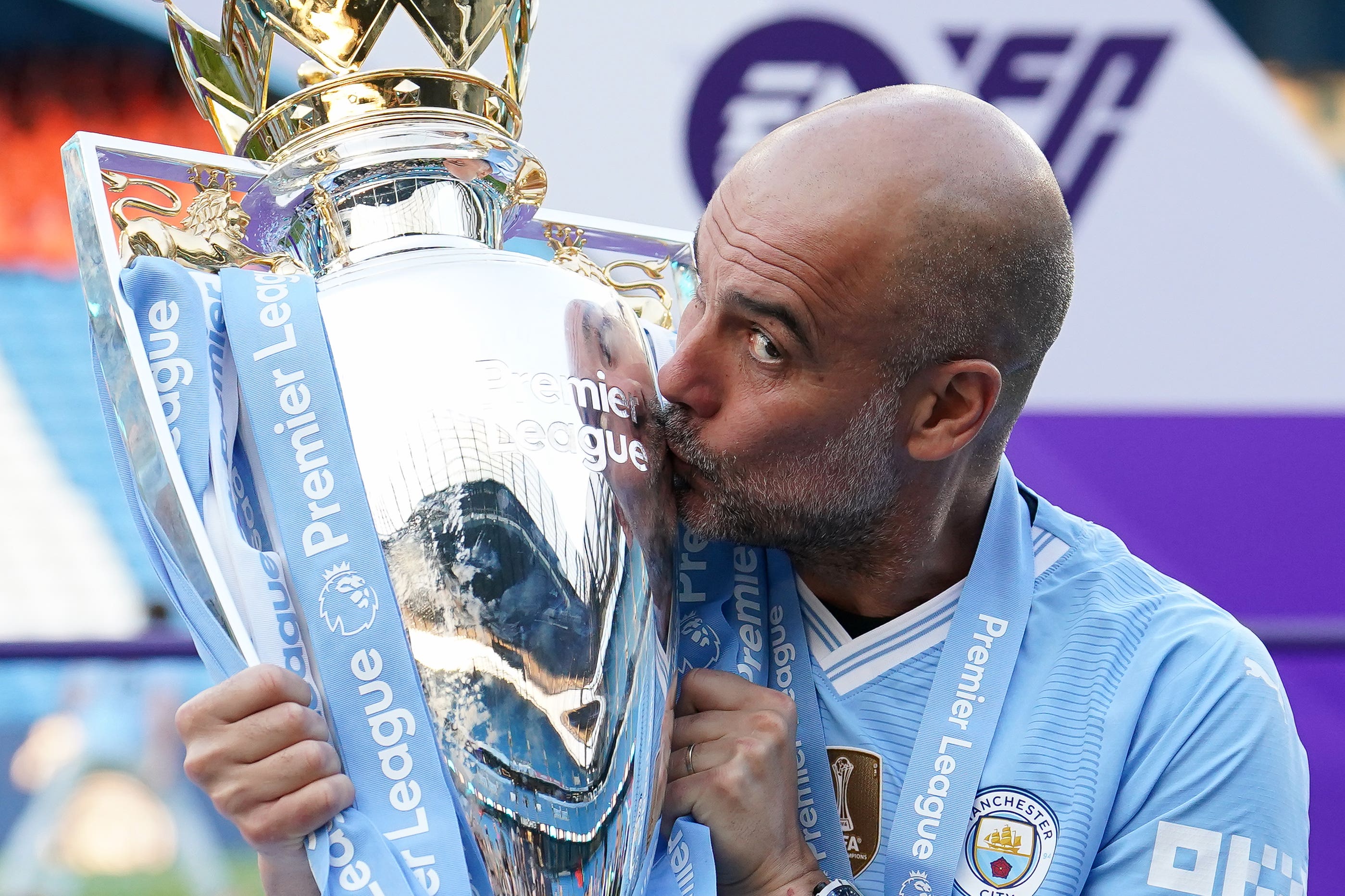 Pep Guardiola’s side launch their defence of the Premier League title at Chelsea on Sunday (Martin Rickett/PA)