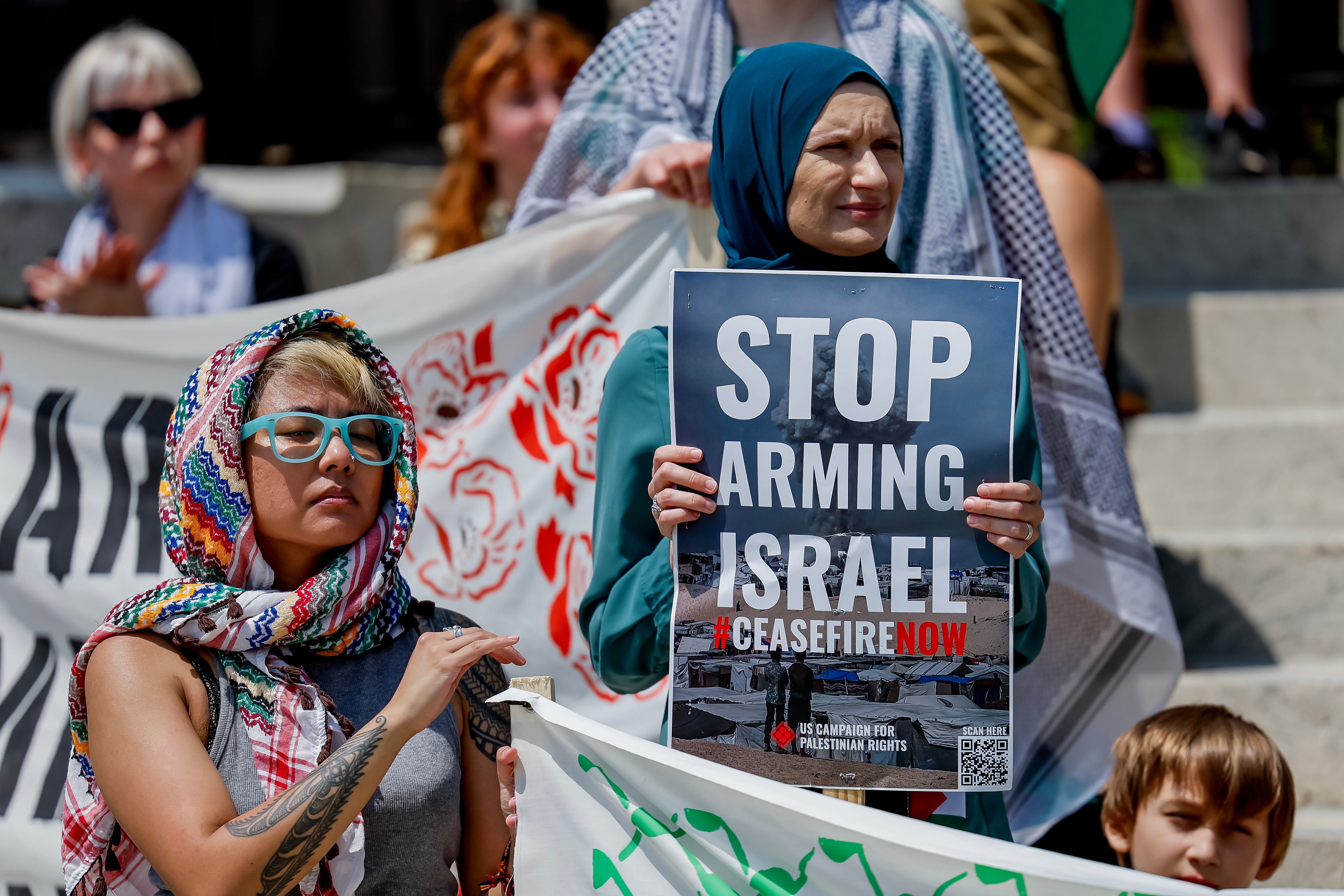 Pro-Palestinian protesters participate in the ‘Not Another Bomb’ rally in Atlanta, US