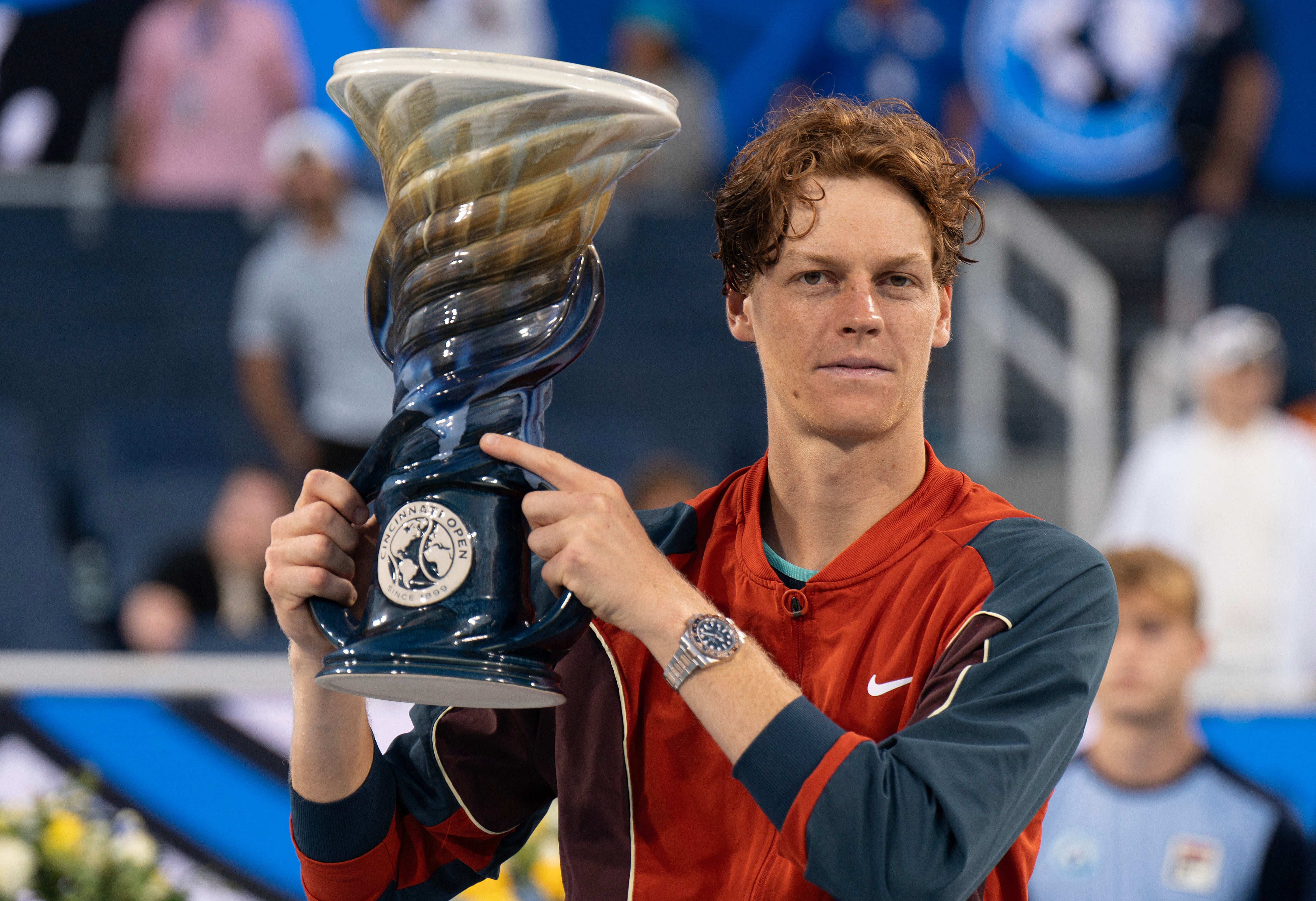 Jannik Sinner poses after winning the Cincinnati Open.