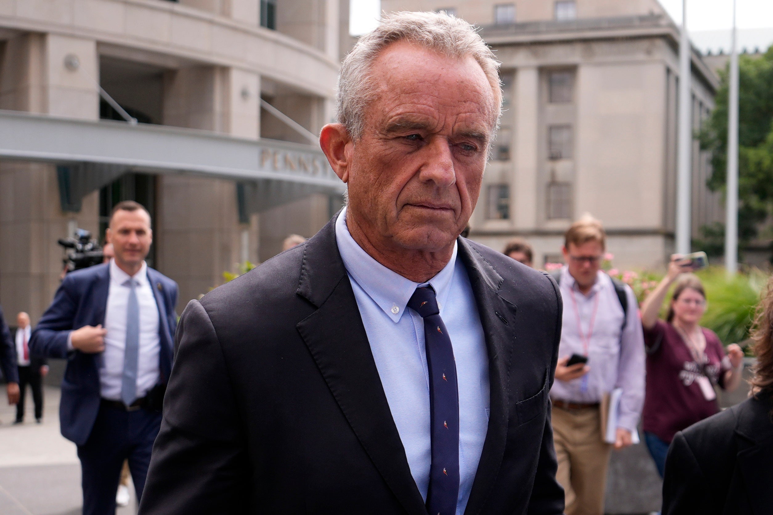 Independent presidential candidate Robert F. Kennedy Jr., leaves the Pennsylvania Judicial Center on August 20 in Harrisburg, Pa. He arrived too late to testify in the case challenging his presence on the Pennsylvania ballot