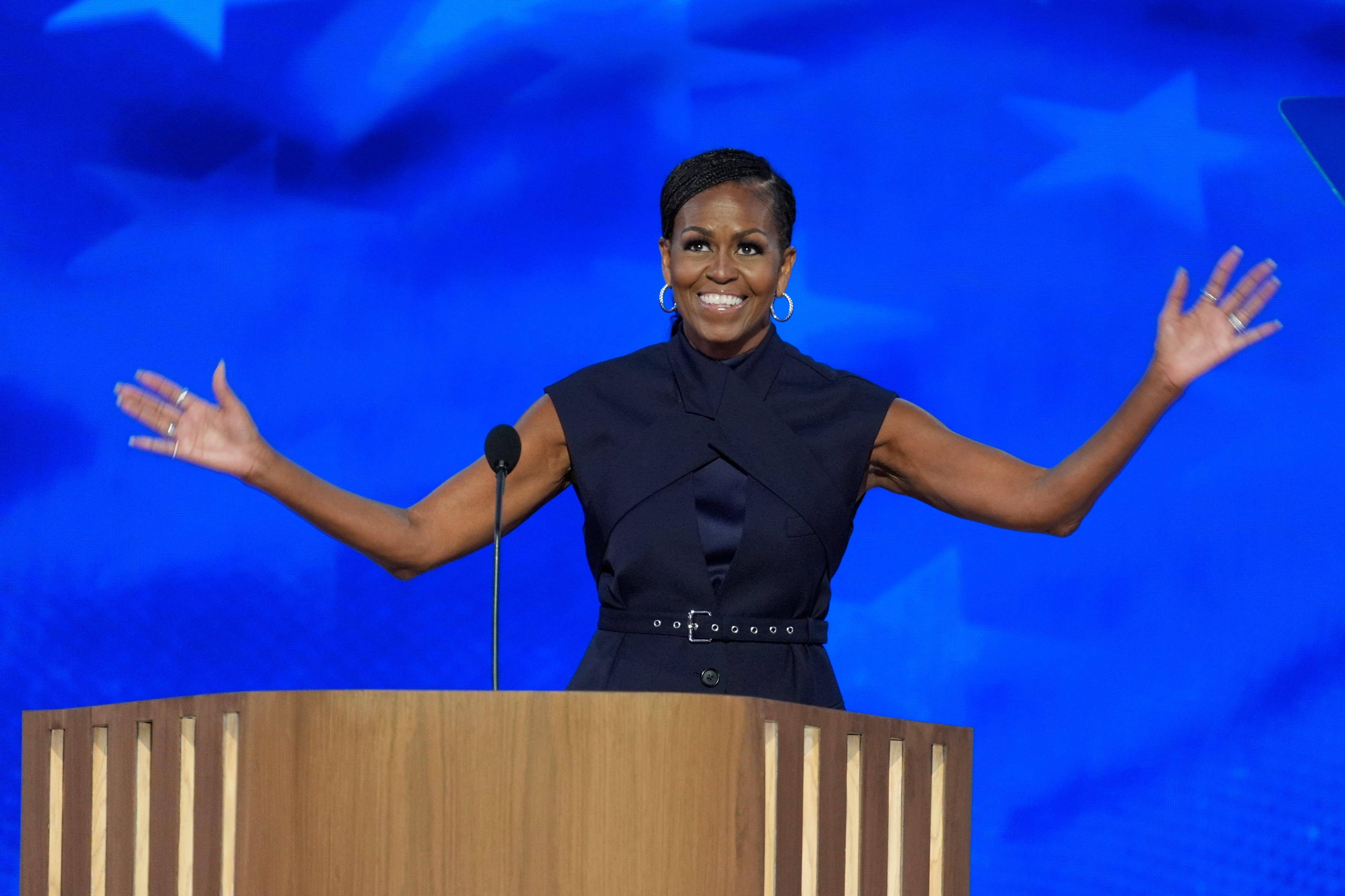 Former first lady Michelle Obama speaking during the Democratic National Convention on Tuesday where she clapped back at Trump’s ‘Black jobs’ comments