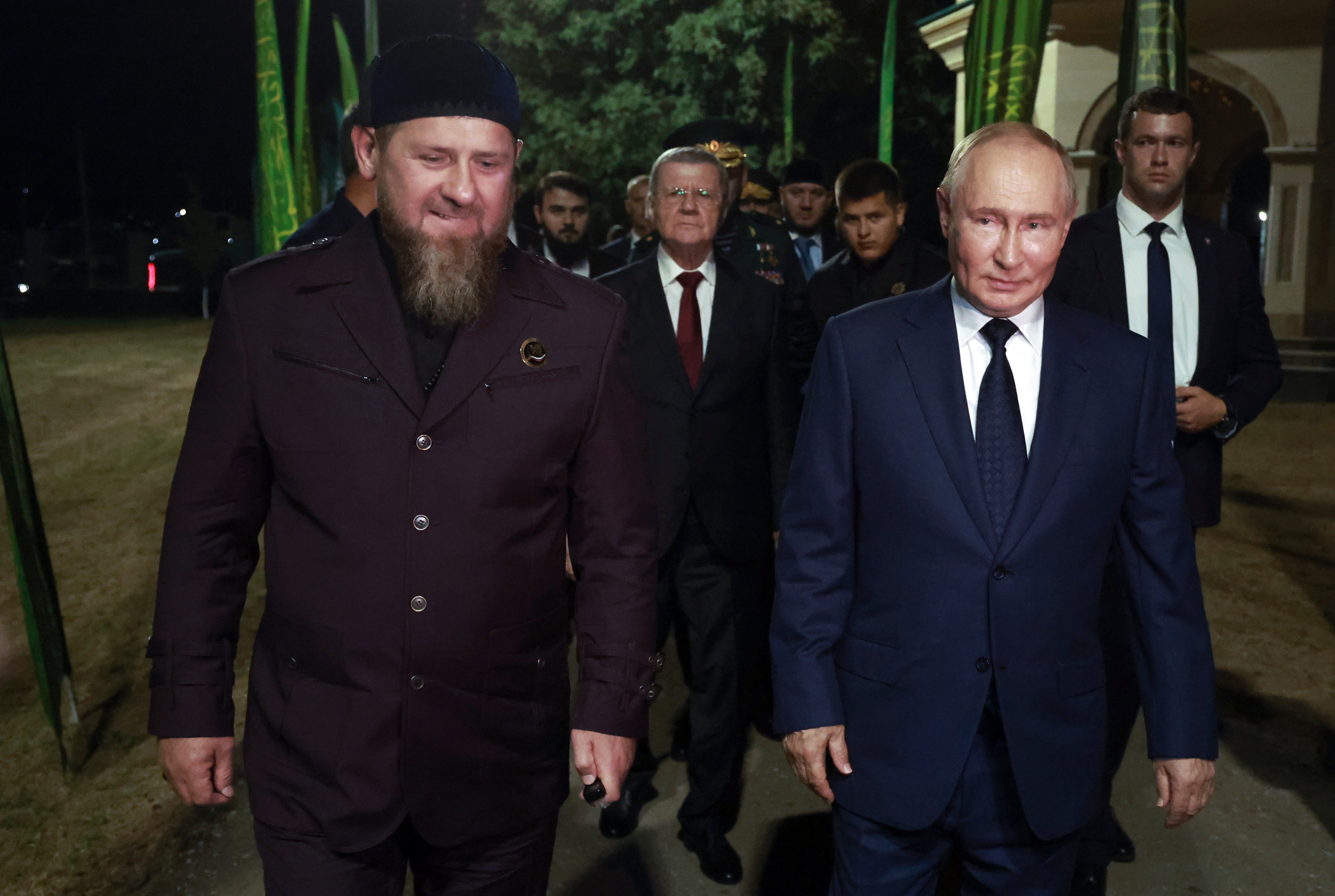 Russian president Vladimir Putin, right, and the head of the Chechen Republic, Ramzan Kadyrov, pictured in 2024