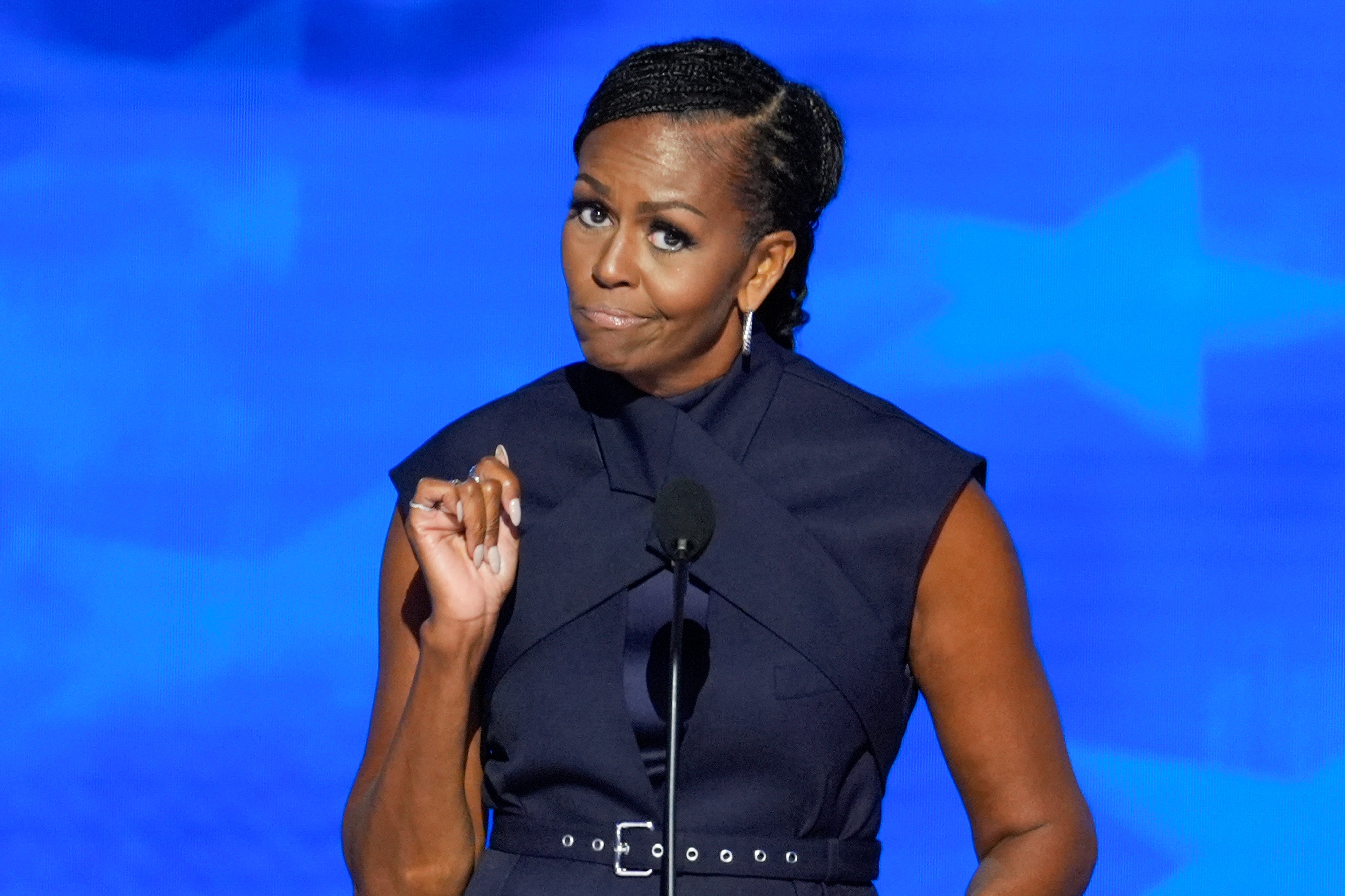 Former first lady Michelle Obama speaking during the Democratic National Convention