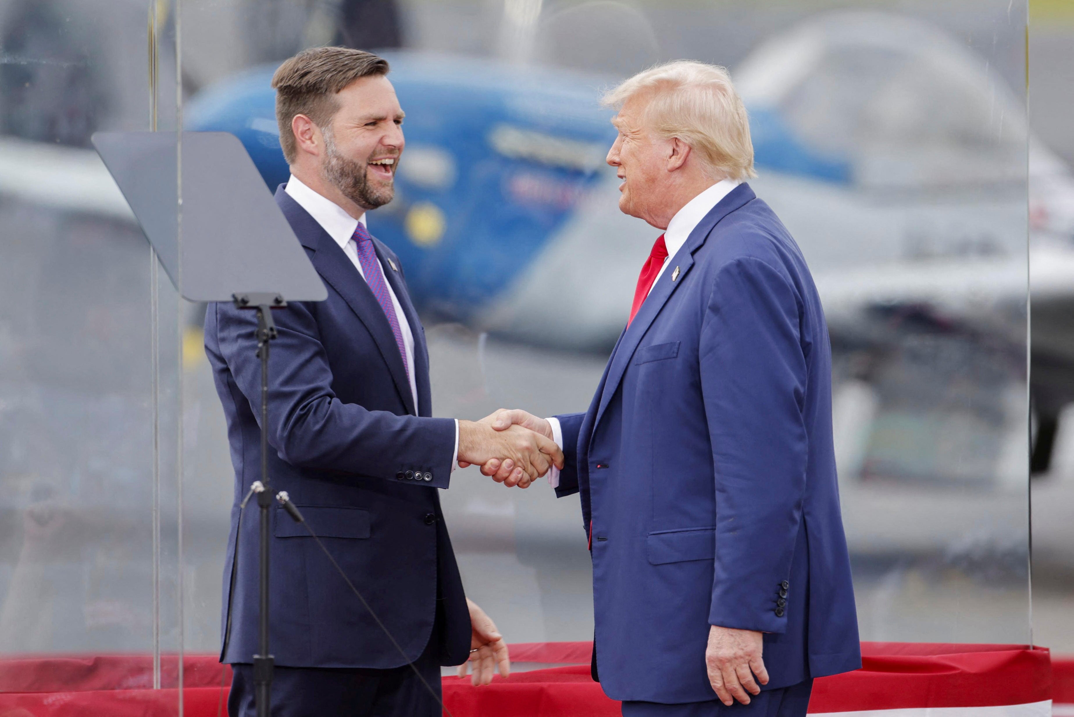 Donald Trump and JD Vance at the North Carolina Aviation Museum & Hall of Fame in Asheboro, North Carolina