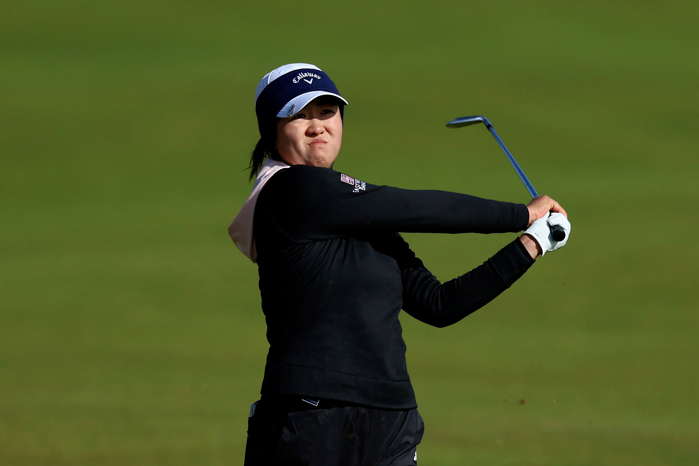 Rose Zhang of the United States plays her second shot on the 17th hole