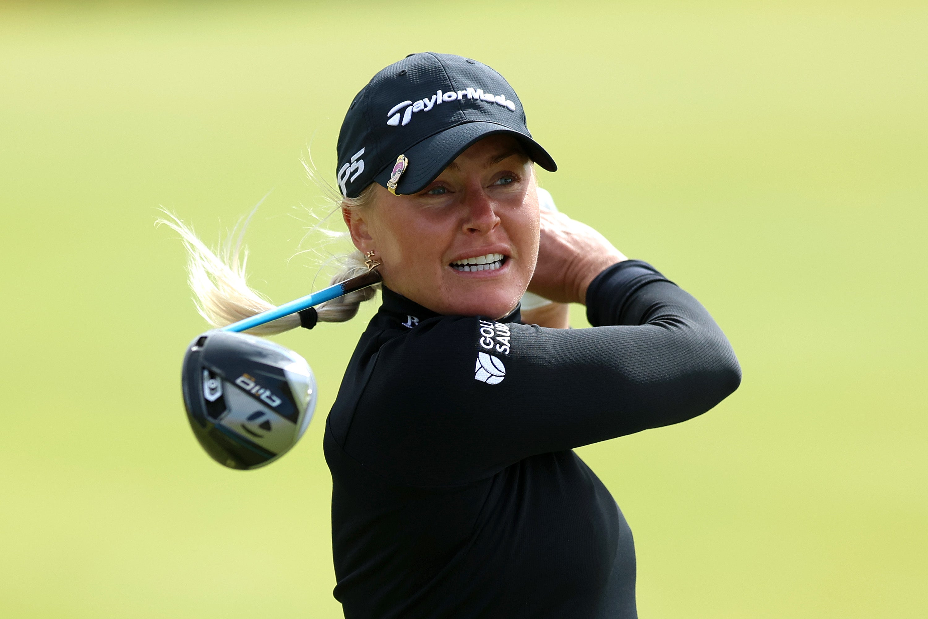 Charley Hull of England tees off on the second hole