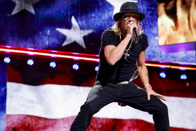 <p>MILWAUKEE, WISCONSIN - JULY 18: Musician Kid Rock performs on the fourth day of the Republican National Convention at the Fiserv Forum on July 18, 2024 in Milwaukee, Wisconsin. Delegates, politicians, and the Republican faithful are in Milwaukee for the annual convention, concluding with former President Donald Trump accepting his party's presidential nomination. The RNC takes place from July 15-18. (Photo by Anna Moneymaker/Getty Images)</p>