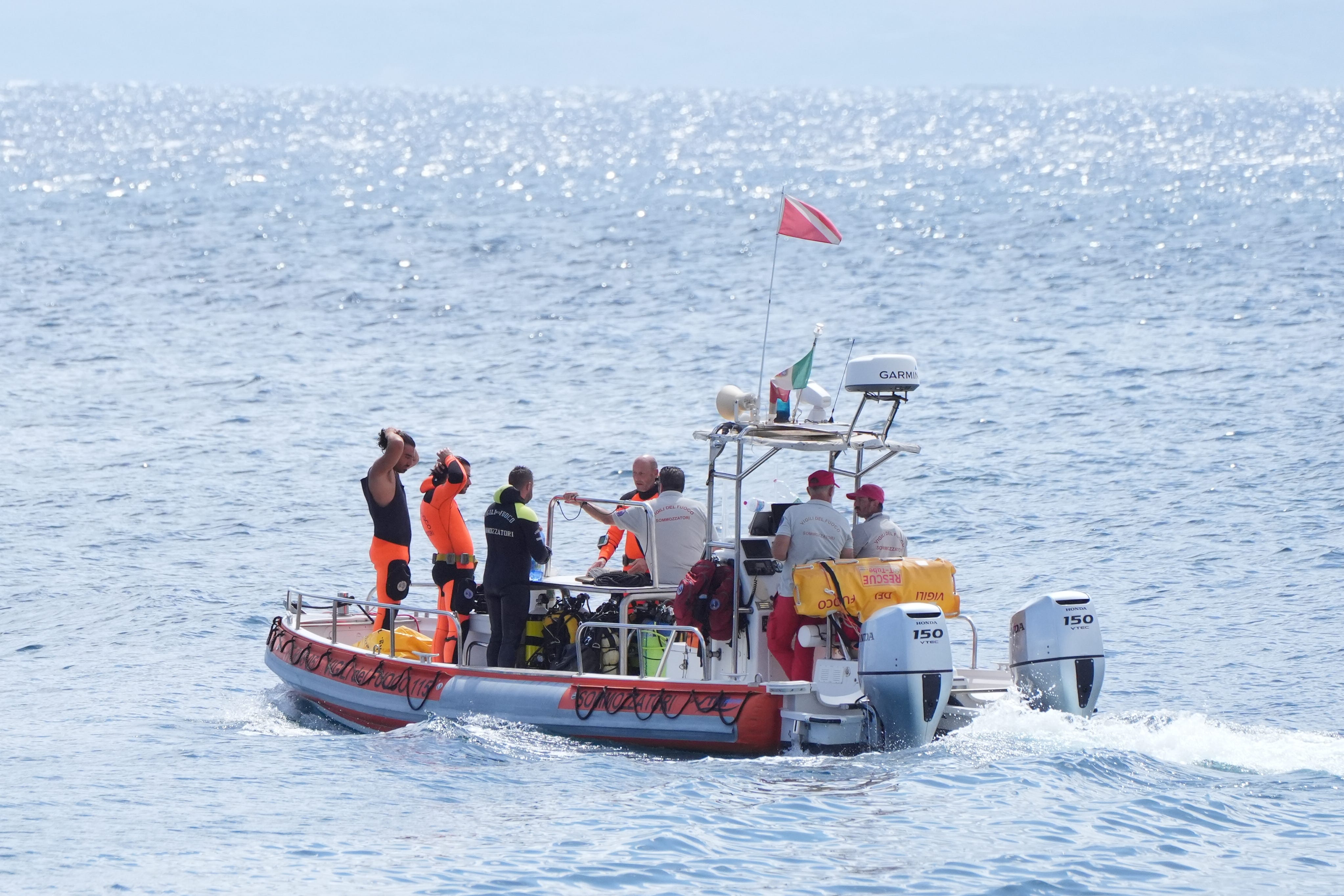 Italian emergency services headed out to sea towards the area off the Sicilian coast, where the search continues for British technology tycoon Mike Lynch’s daughter Hannah (Jonathan Brady/PA)