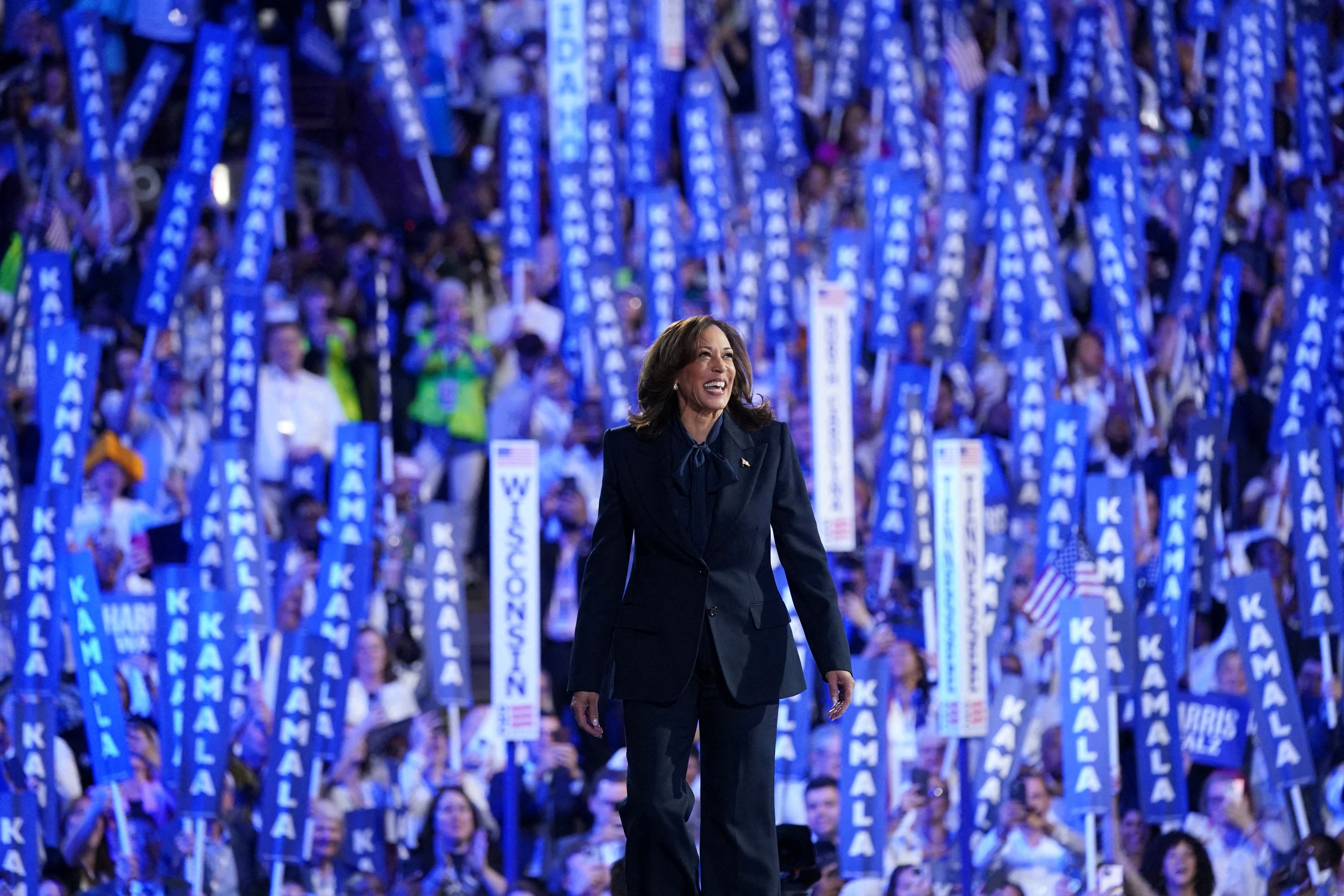 Kamala Harris accepts the Democratic nomination for president at the party’s convention in Chicago