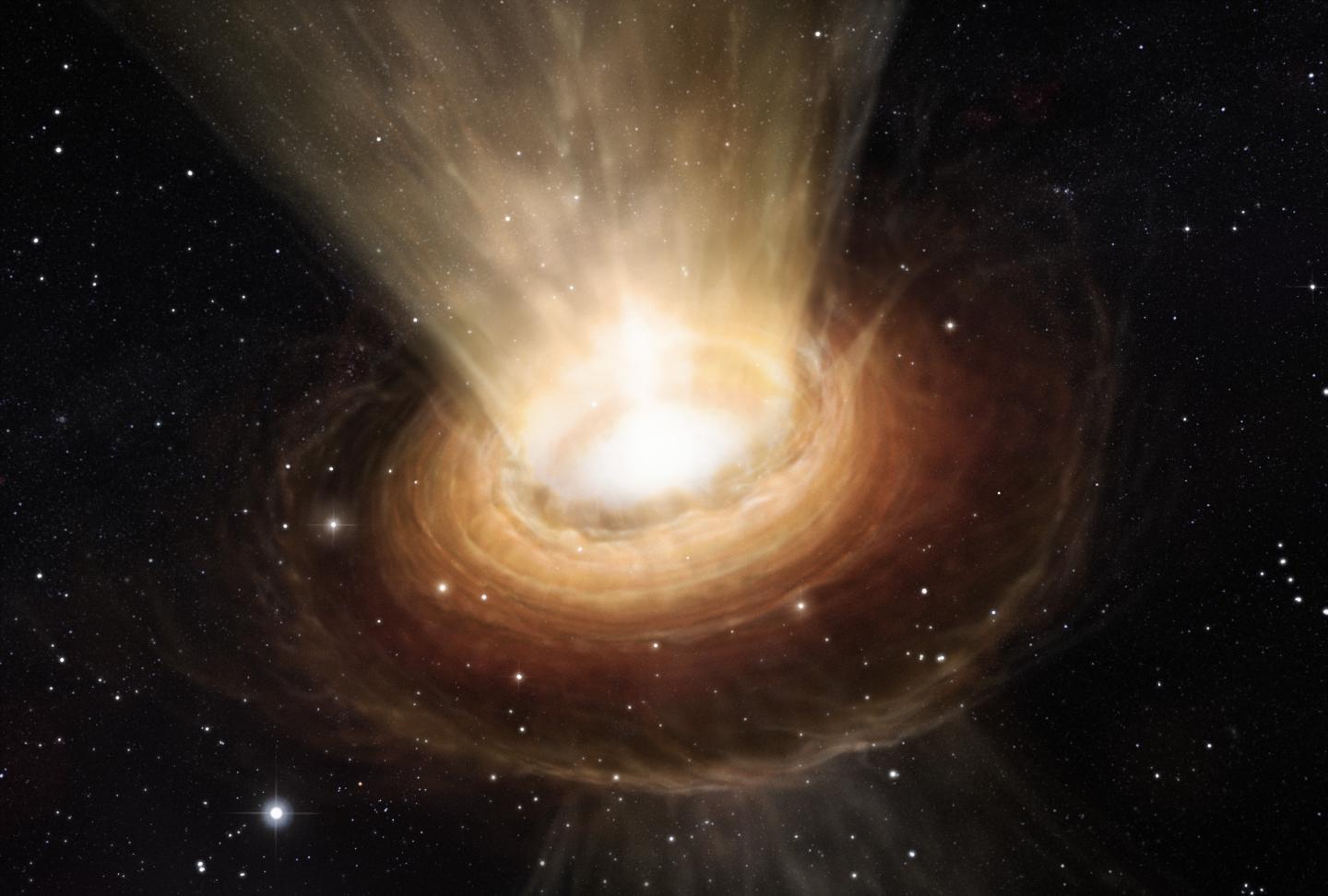 Artist impression shows radiation from black hole