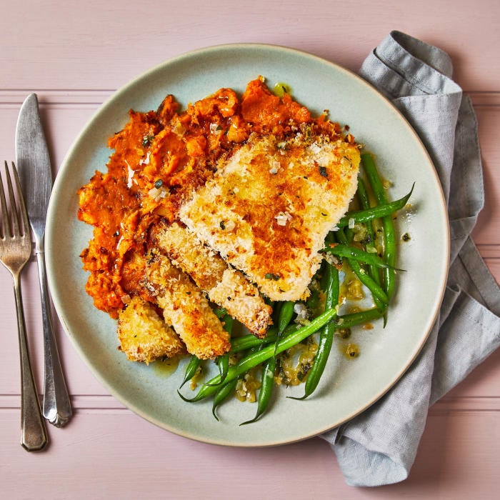 For this dish, you’ll coat fish fillets in horseradish cream and crusty breadcrumbs, then bake to perfection