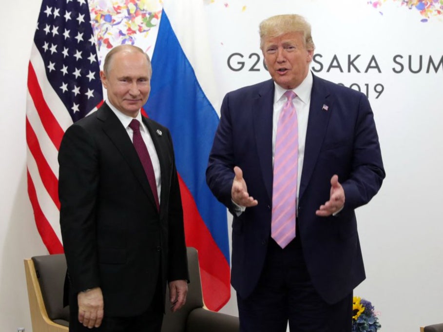 Russian president Vladimir Putin Donald Trump at a G20 summit in 2019