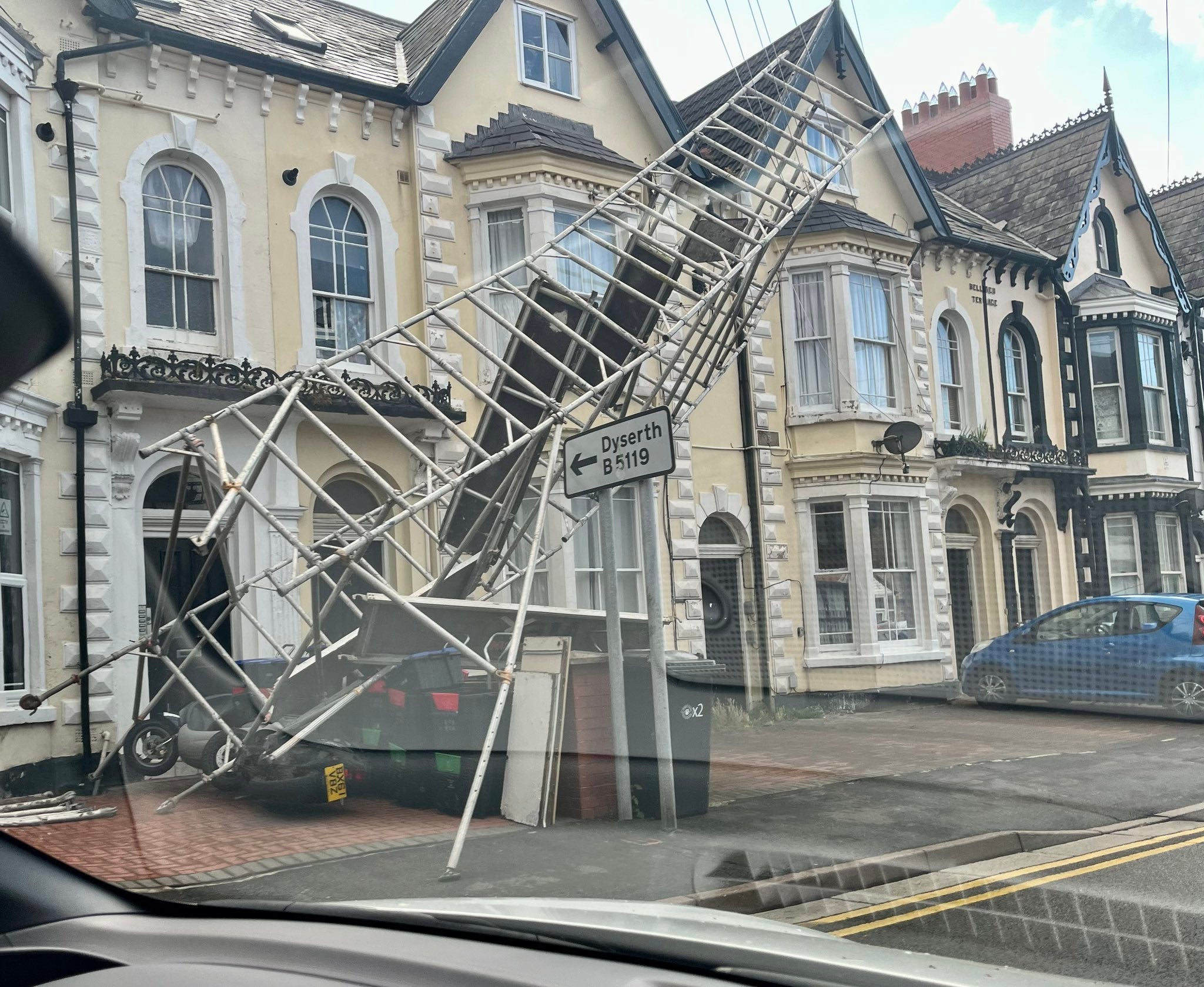 The wind was strong enough to blow over scaffolding in Wales