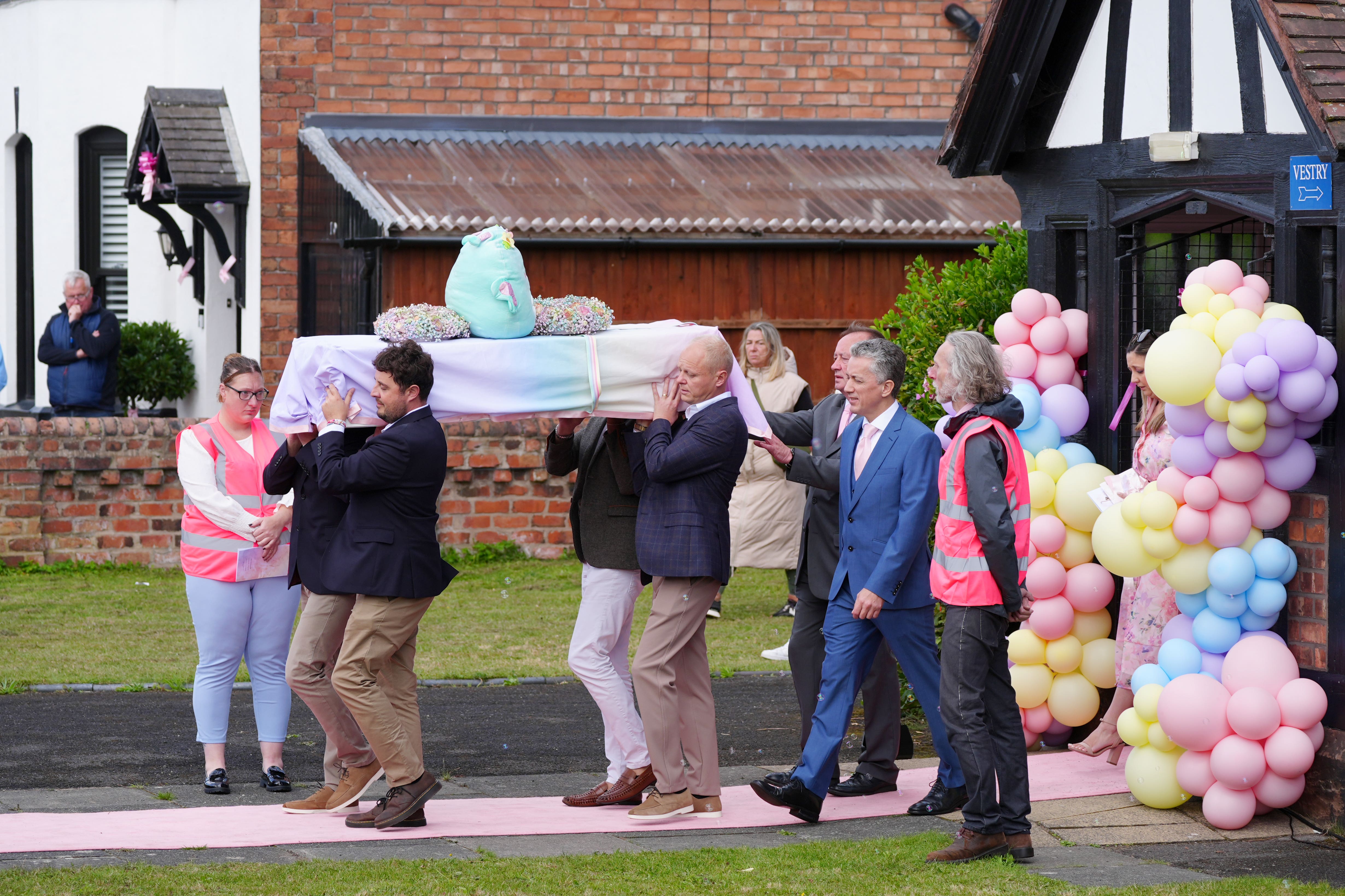 The coffin of Southport stabbing victim Elsie Dot Stancombe is carried out of St John’s Church in Birkdale (Peter Byrne/PA)