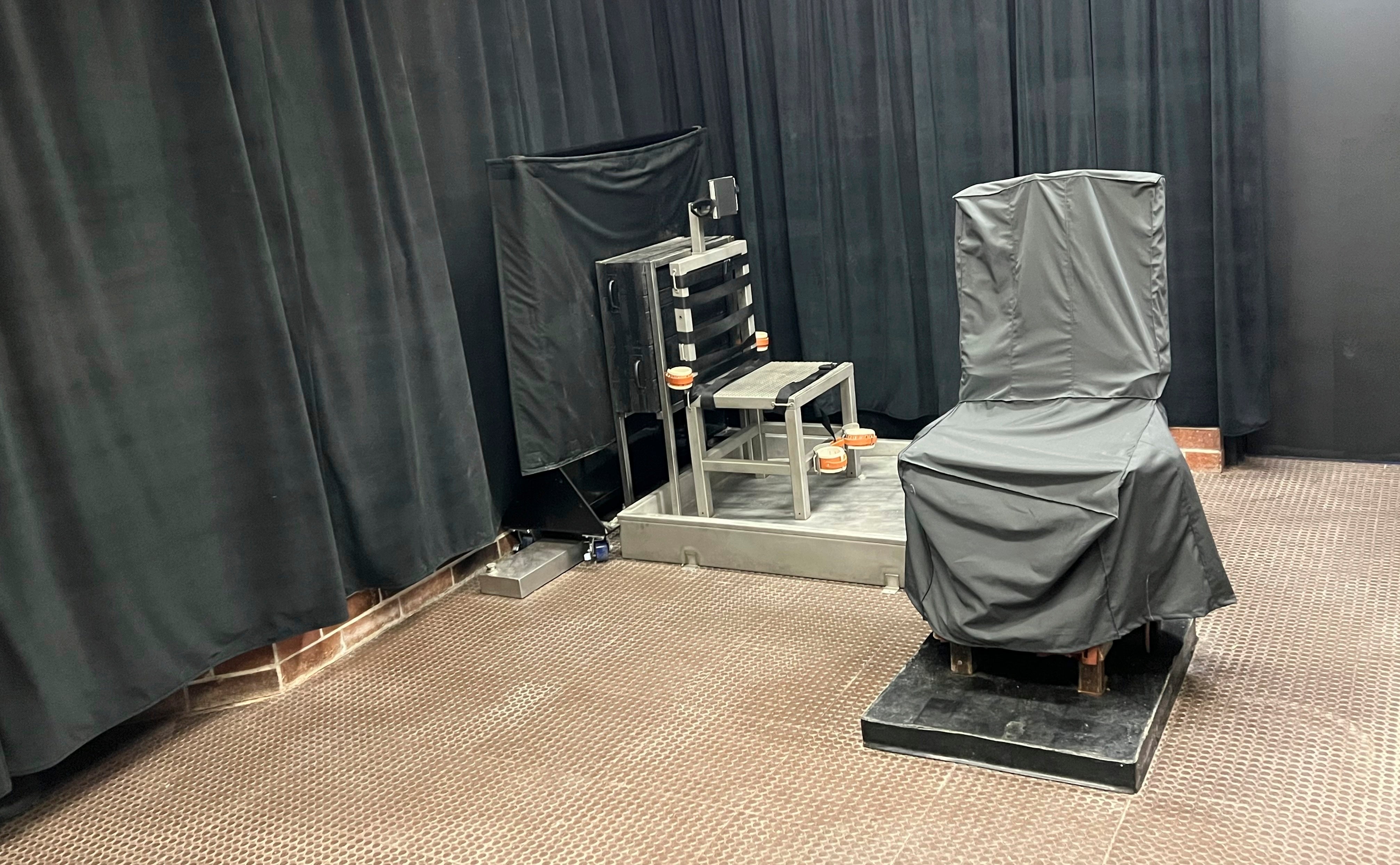 The state's death chamber in Columbia, S.C., including the electric chair, right, and a firing squad chair, left