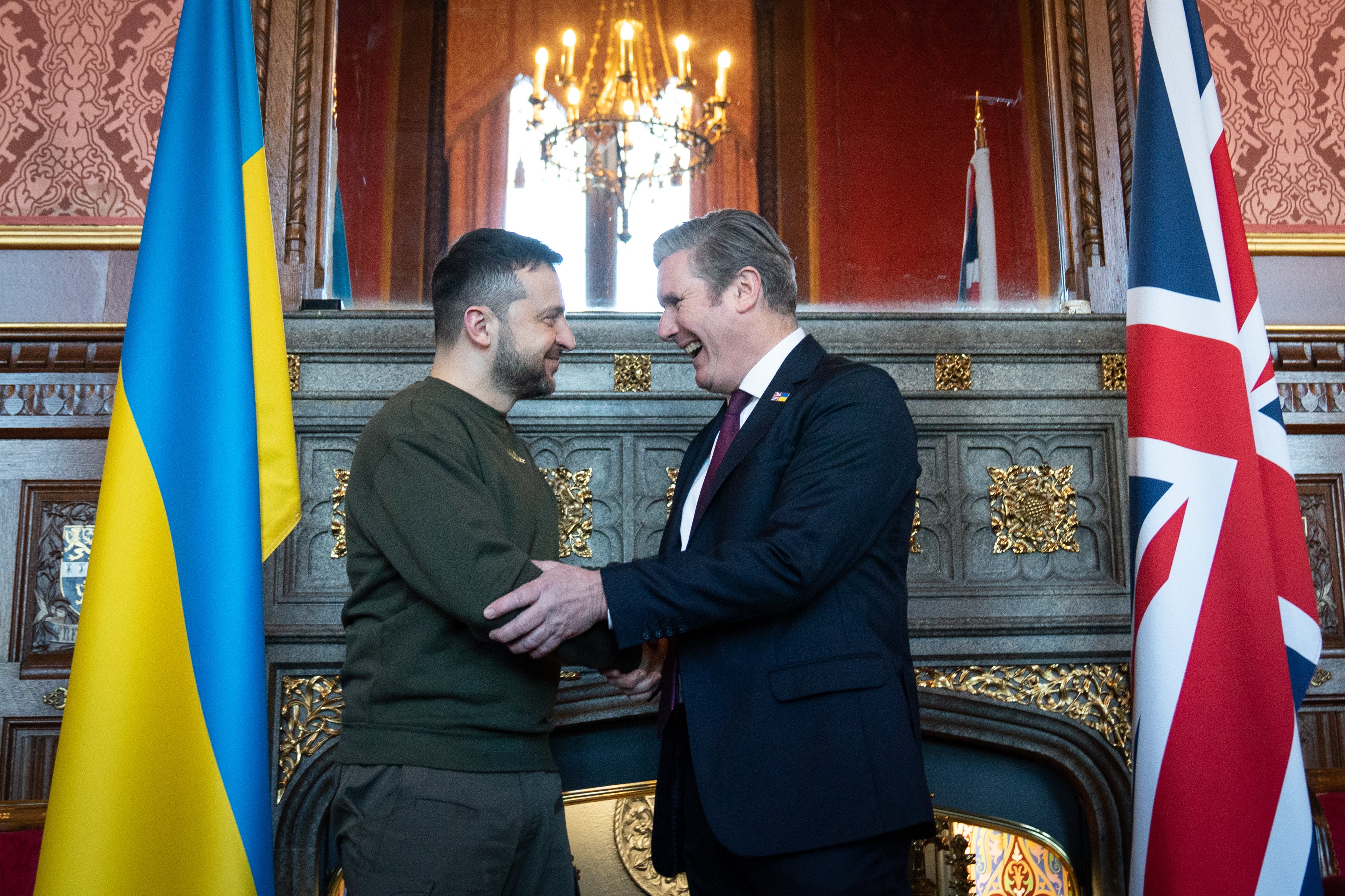 Sir Keir Starmer greets Ukrainian president Volodymyr Zelensky at Speaker’s House in the Palace of Westminster in 2023 (Stefan Rousseau/PA)