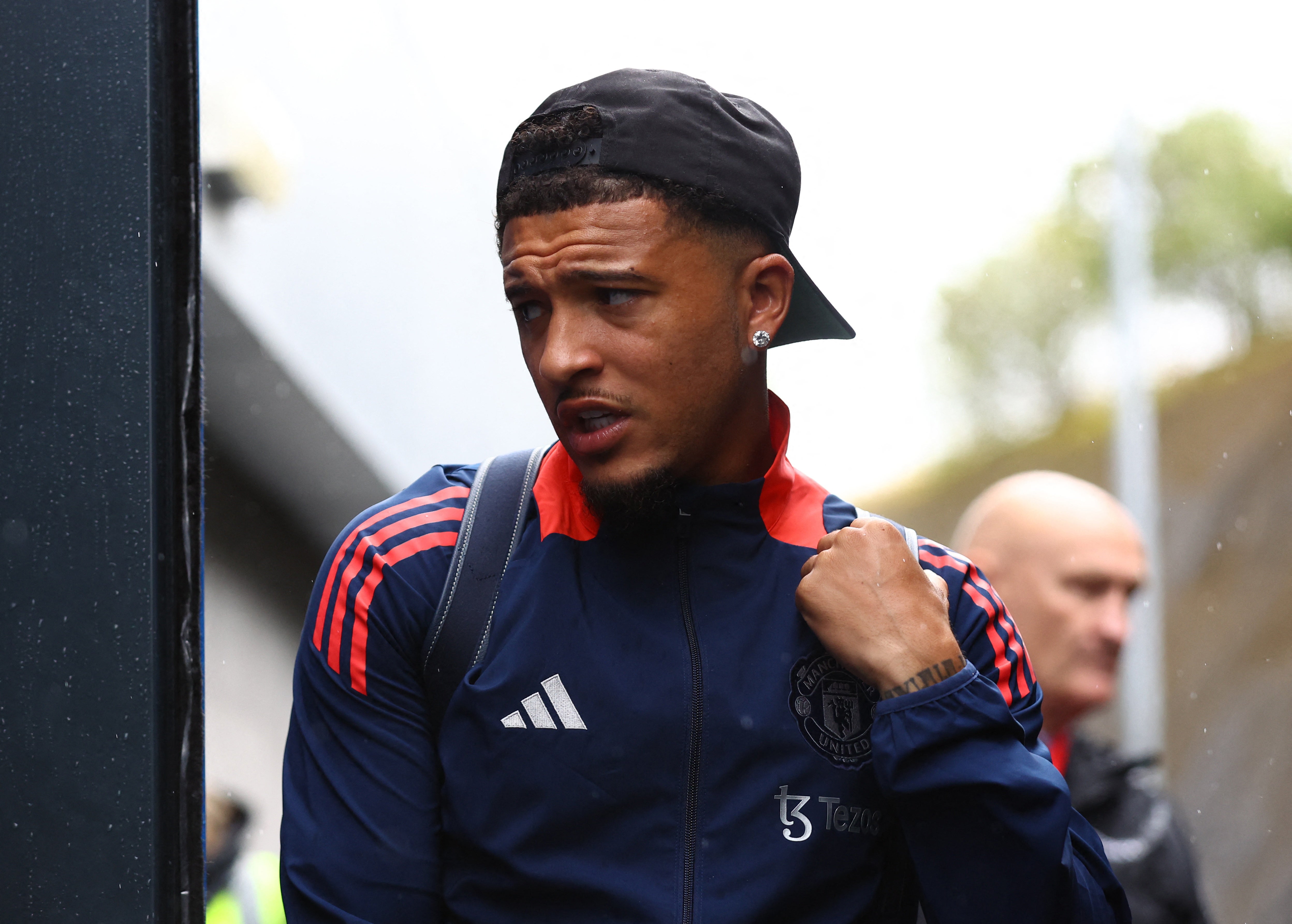 Manchester United’s Jadon Sancho arrives to face Brighton