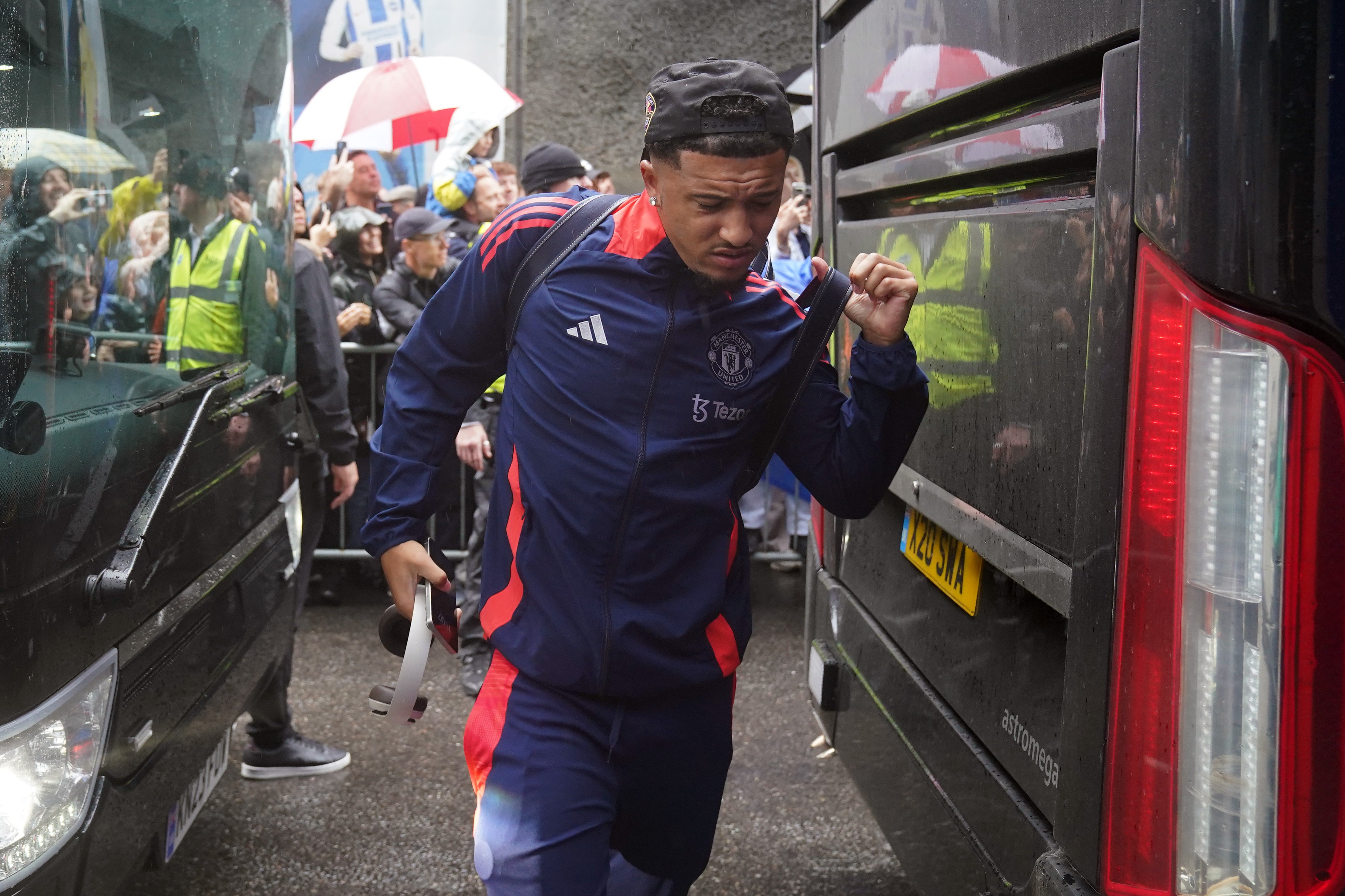 Manchester United's Jadon Sancho before the Premier League match at the American Express Stadium