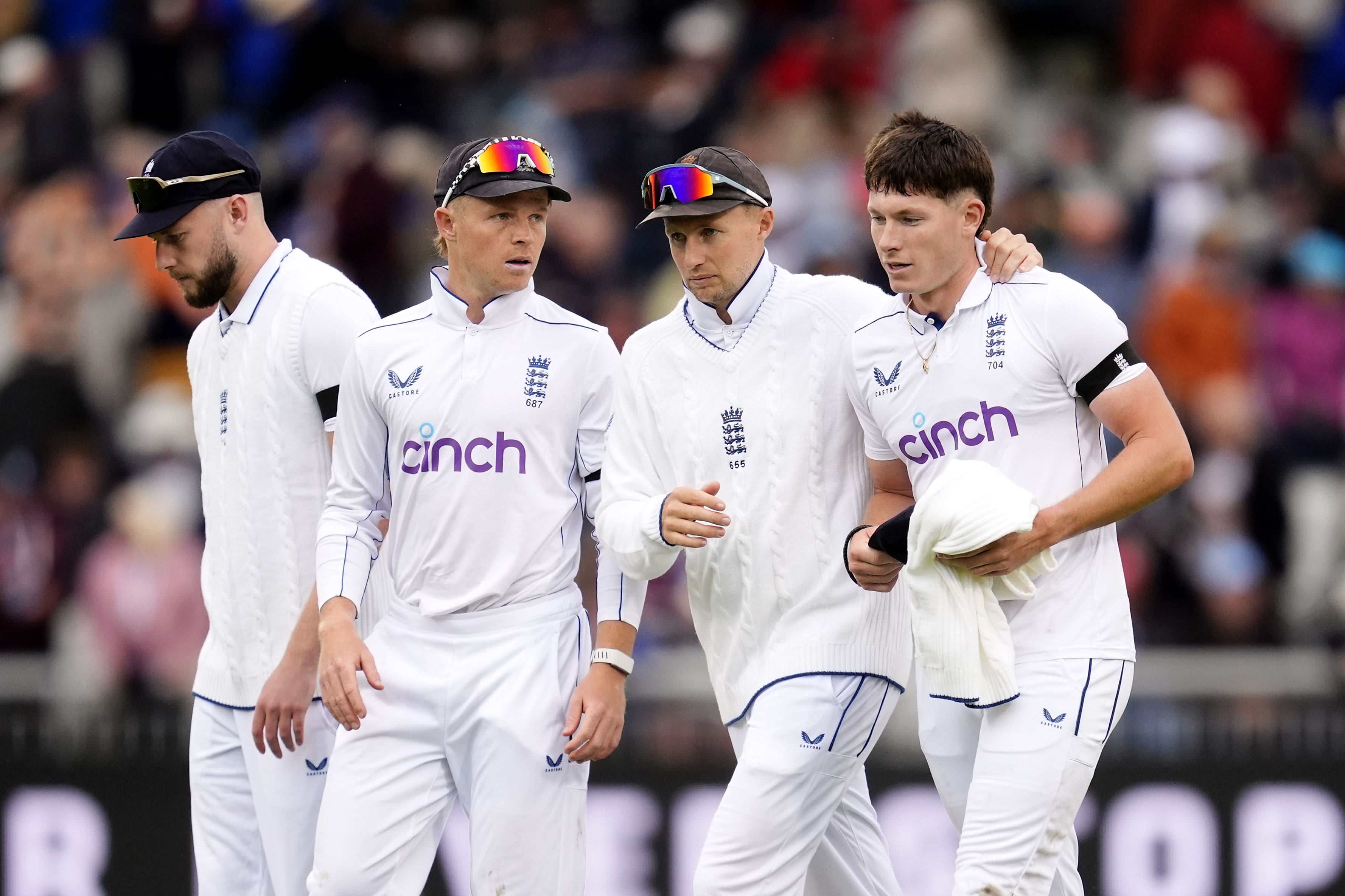 Joe Root (second right) is now the elder statesman in the England line-up (Nick Potts/PA)