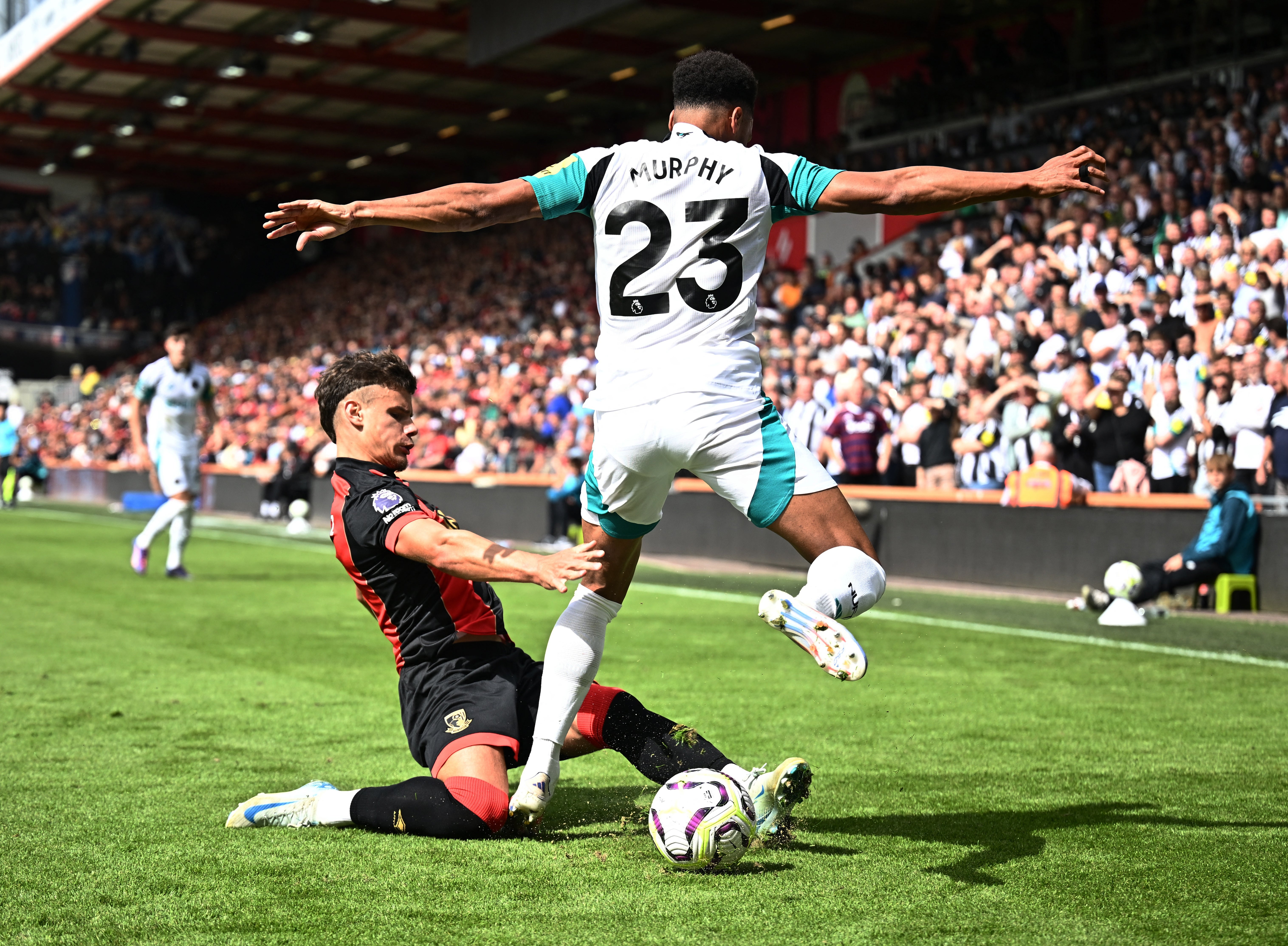 Milos Kerkez tackles Newcastle’s Jacob Murphy