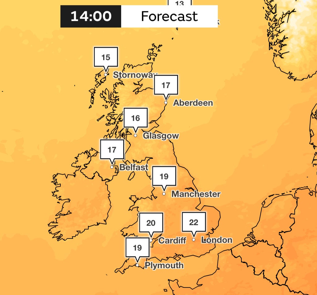 The forecast for Bank Holiday Monday