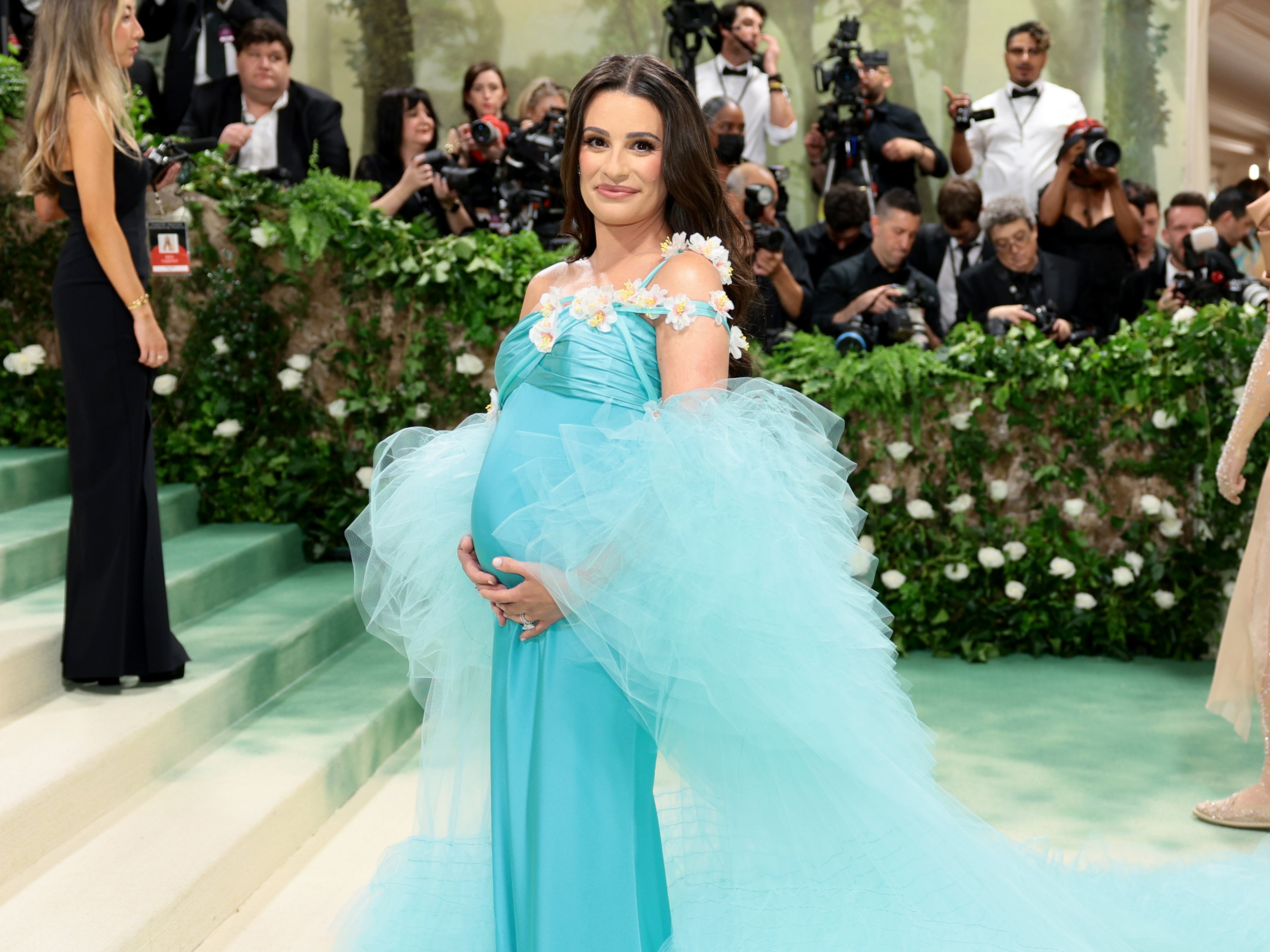 Lea Michele cradles baby bump on red carpet at 2024 Met Gala