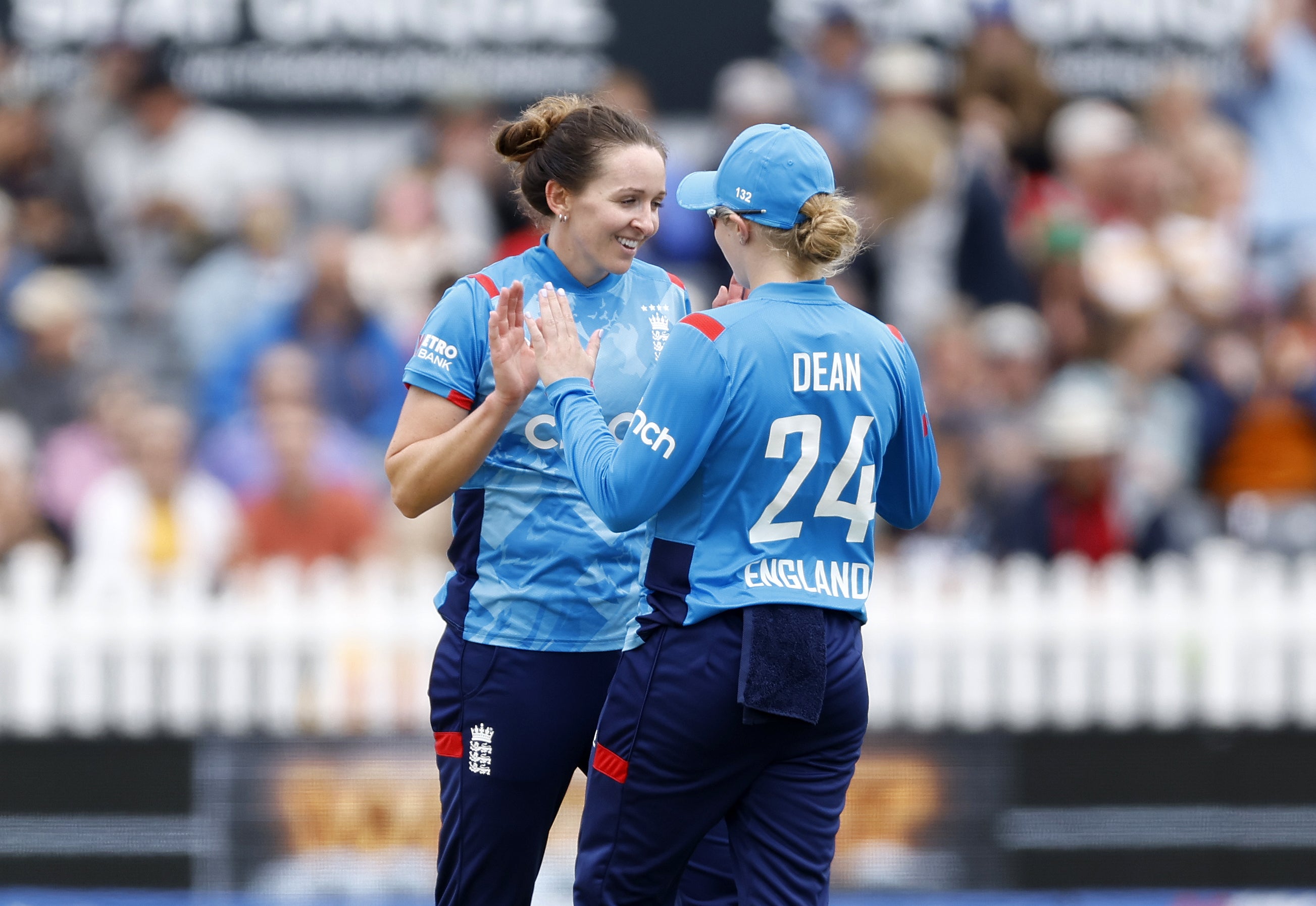 Kate Cross, left, will captain England in 50-over and T20 games against Ireland