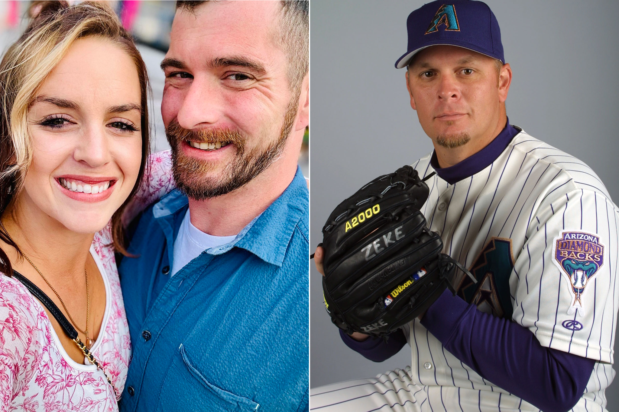 Brenna Swindell and Morgan Guidry (together left) and her former MLB pitcher father Greg Swindell (right)