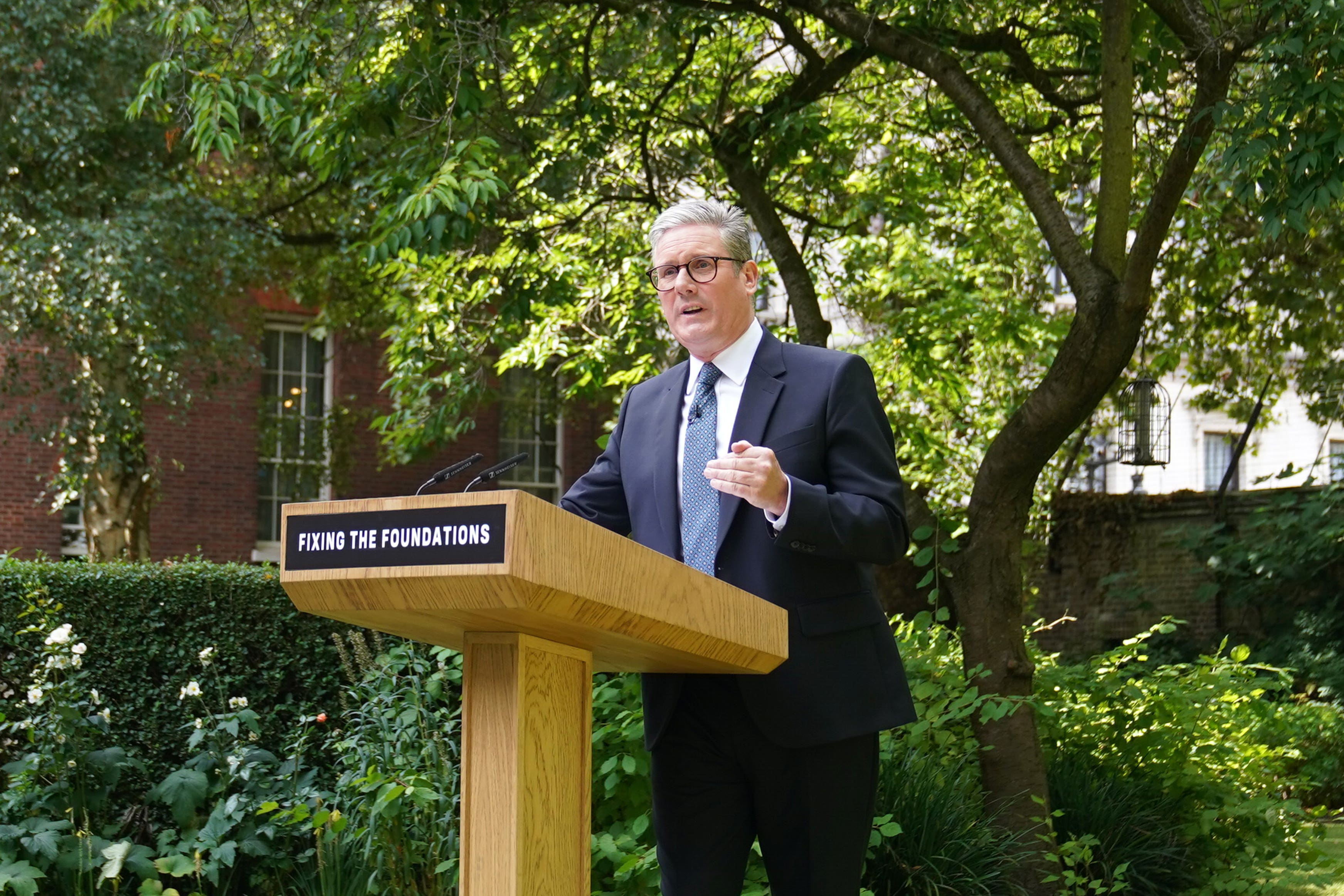 Keir Starmer during his speech and press conference in the rose garden at 10 Downing Street