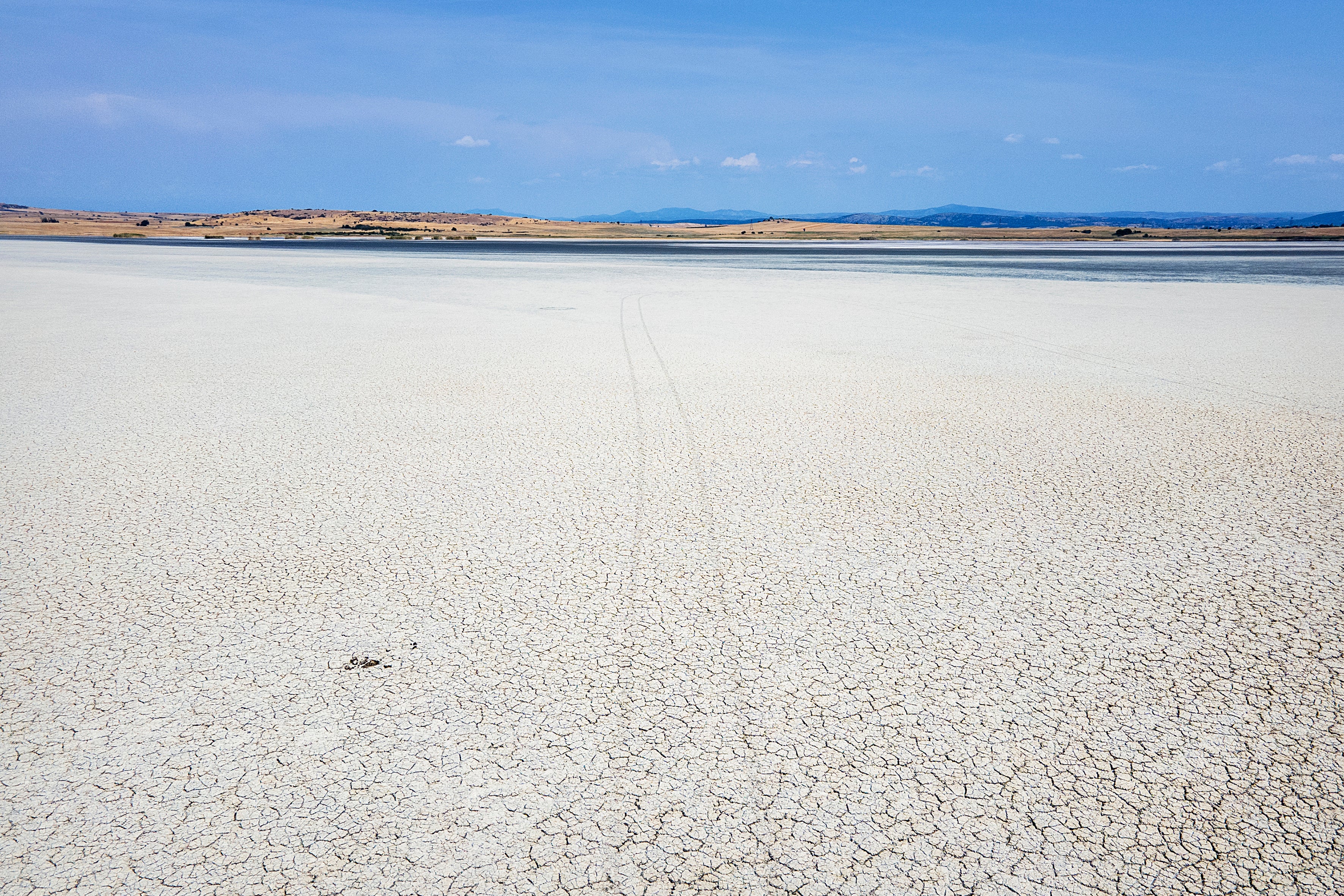 The dried out Lake Picrolimni is seen from above, in the village of Mikrokampos, northern Greece, Aug. 19, 2024