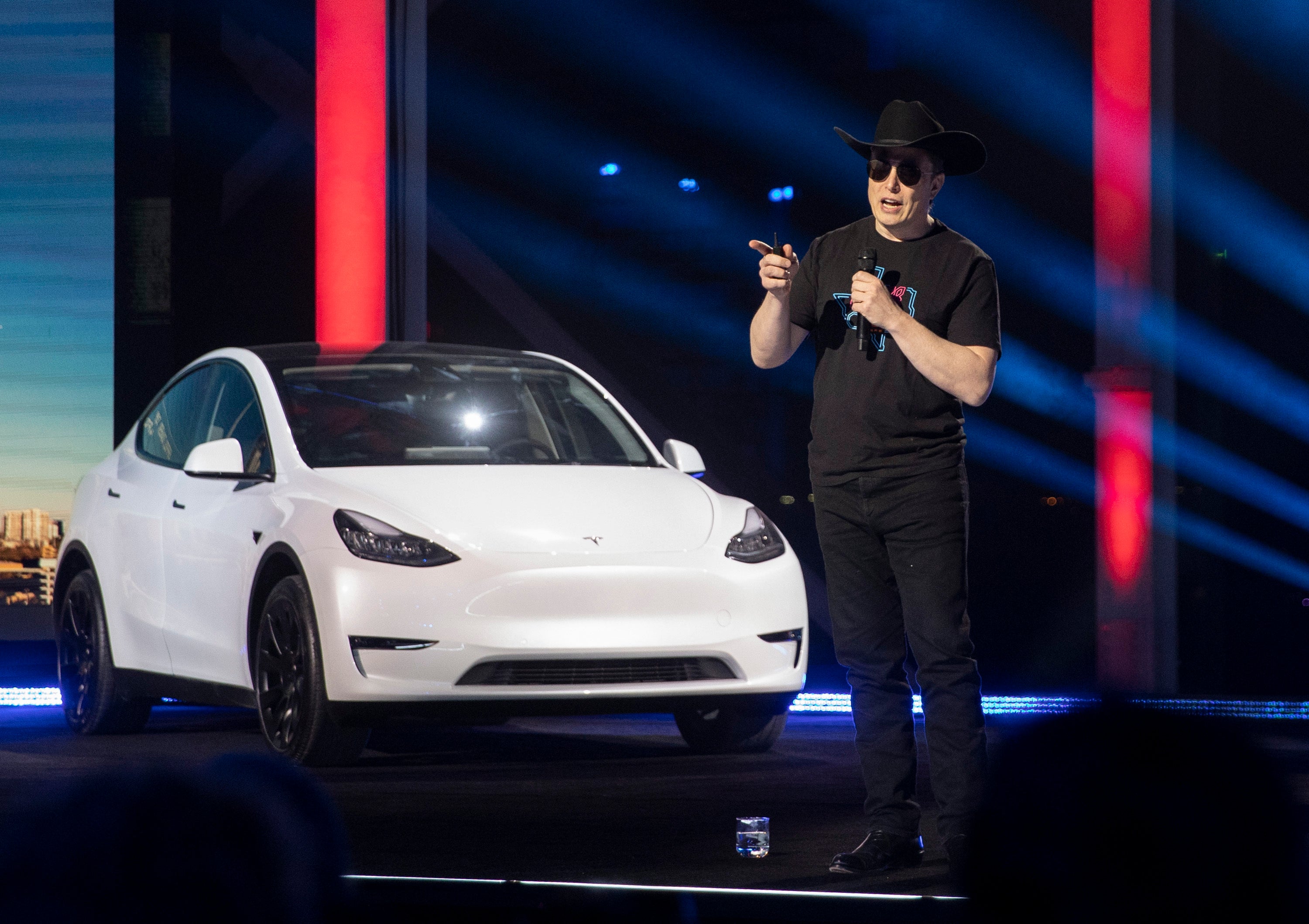 Tesla CEO Elon Musk speaks at the ‘Cyber Rodeo’ grand opening celebration for the new Tesla Giga Texas