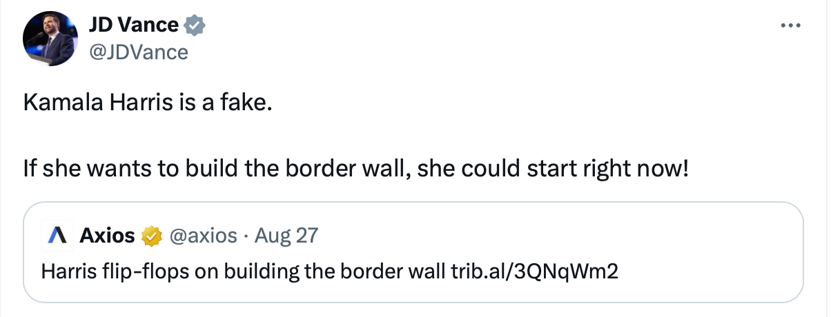 JD Vance accused Harris of flip-flopping on the border wall but his post backfired