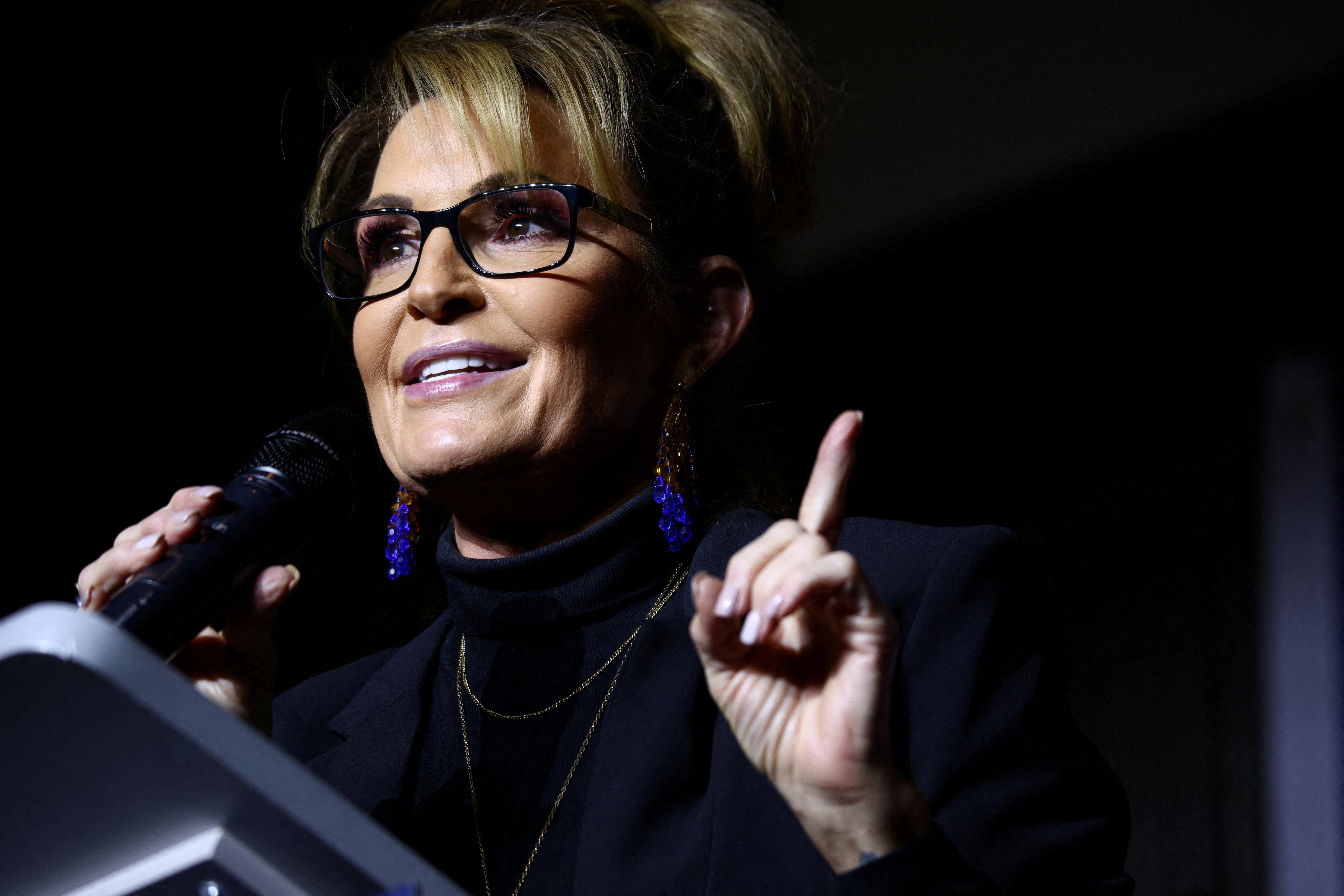 Sarah Palin attends a campaign event ahead of mid-term elections in Anchorage, Alaska in October 2022. Palin’s reposts of social media users’ comments about why she hasn’t been picked for Donald Trump’s cabinet suggest she might be bitter about being left out in the cold