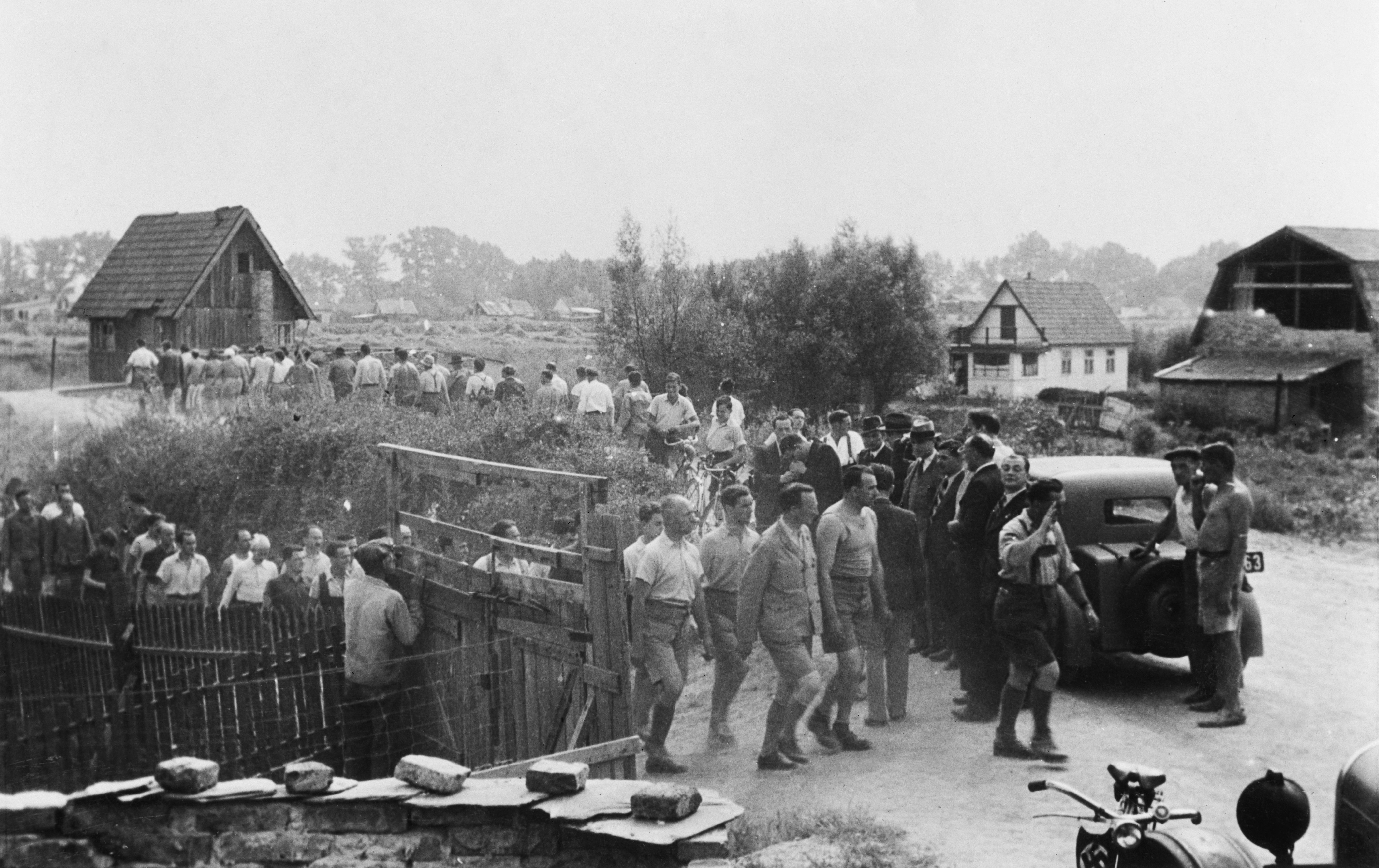 Jewish men carrying out forced labour at a German Umschulungslager, circa 1940