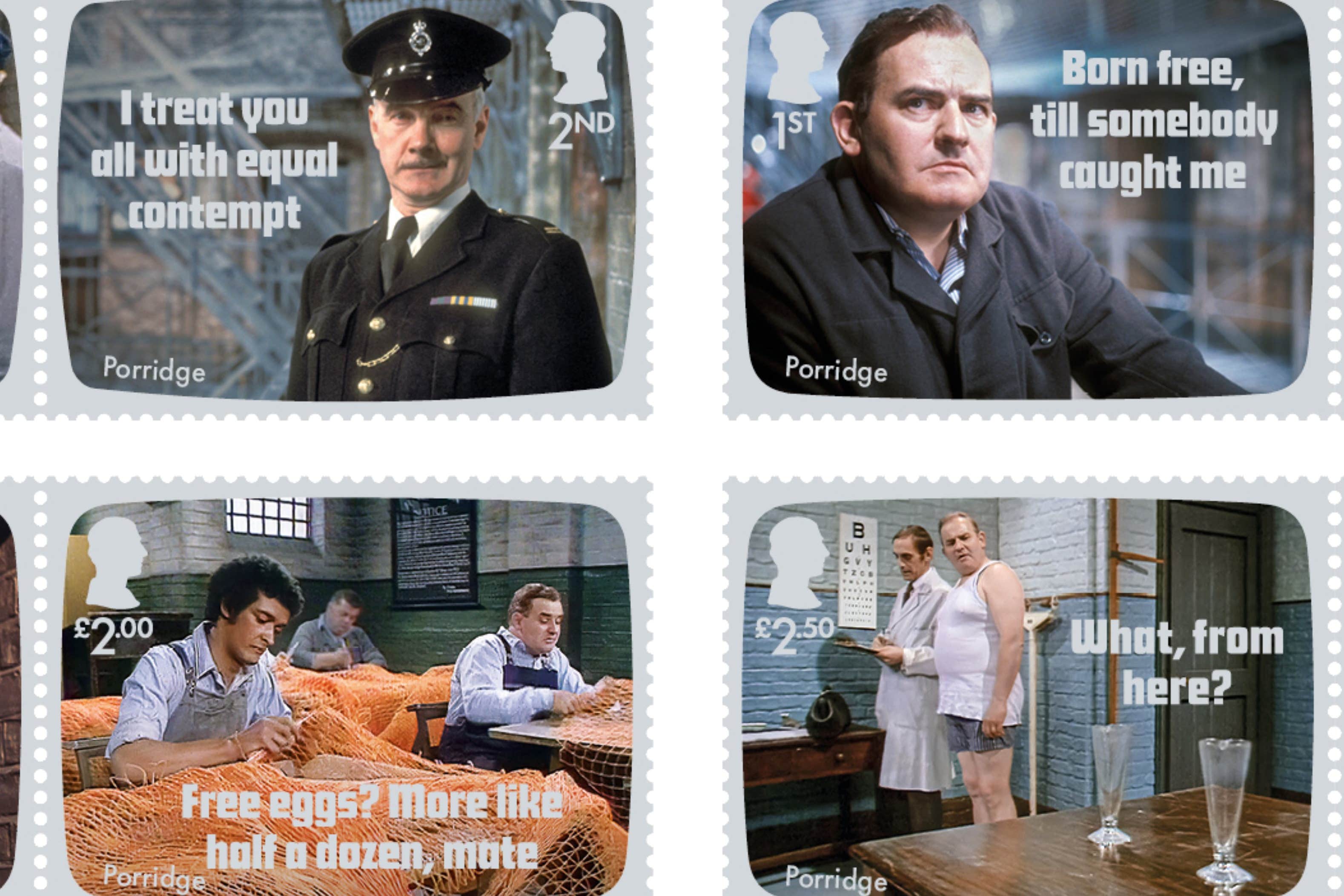 The porridge stamps feature memorable quotes and scenes from the sitcom (Royal Mail/PA)