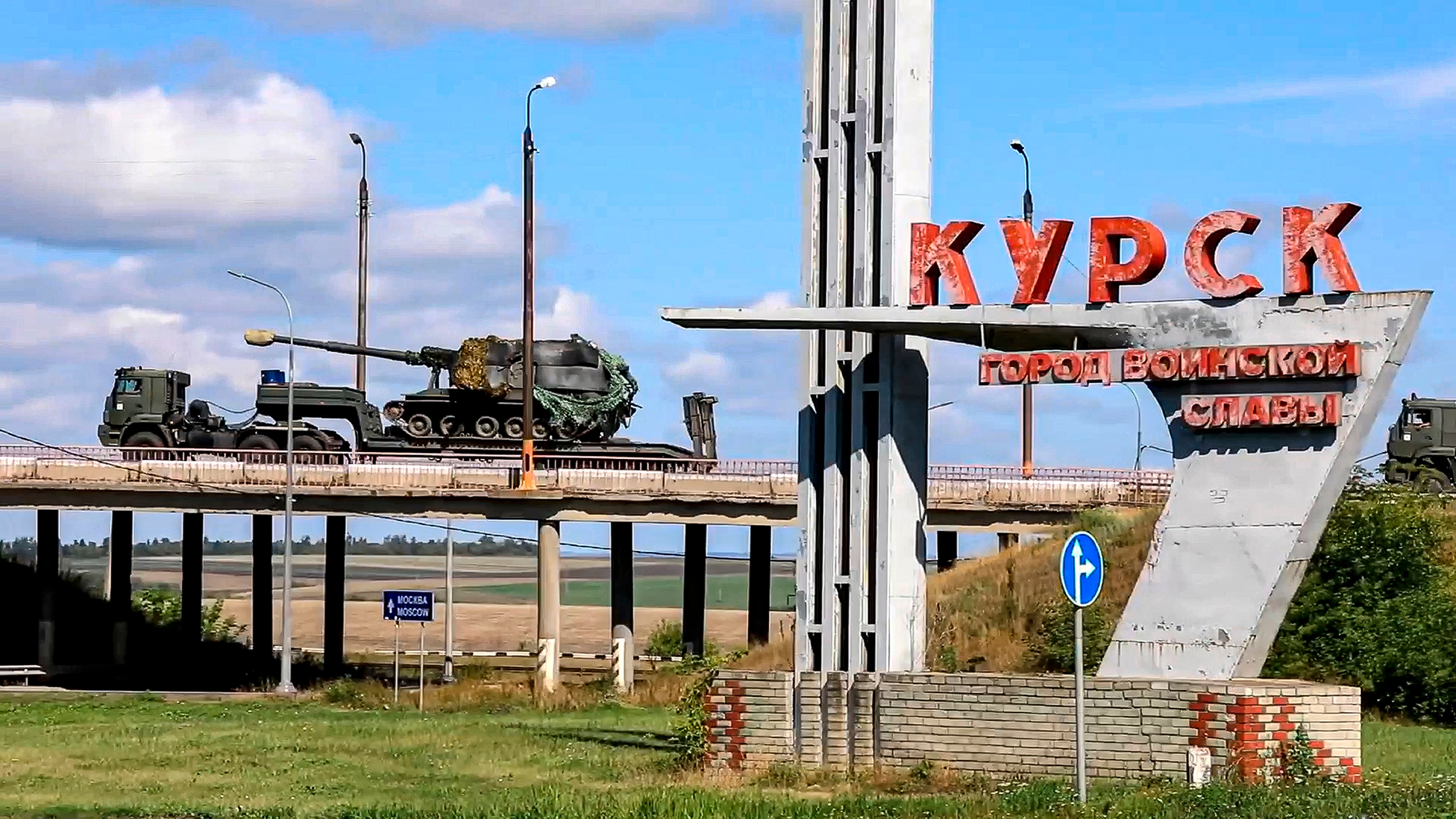 In this photo taken from video released by the Russian Defense Ministry on Aug. 9, 2024, a Russian military column moves to fight Ukrainian forces in the Sudzhansky district of the Kursk region of Russia