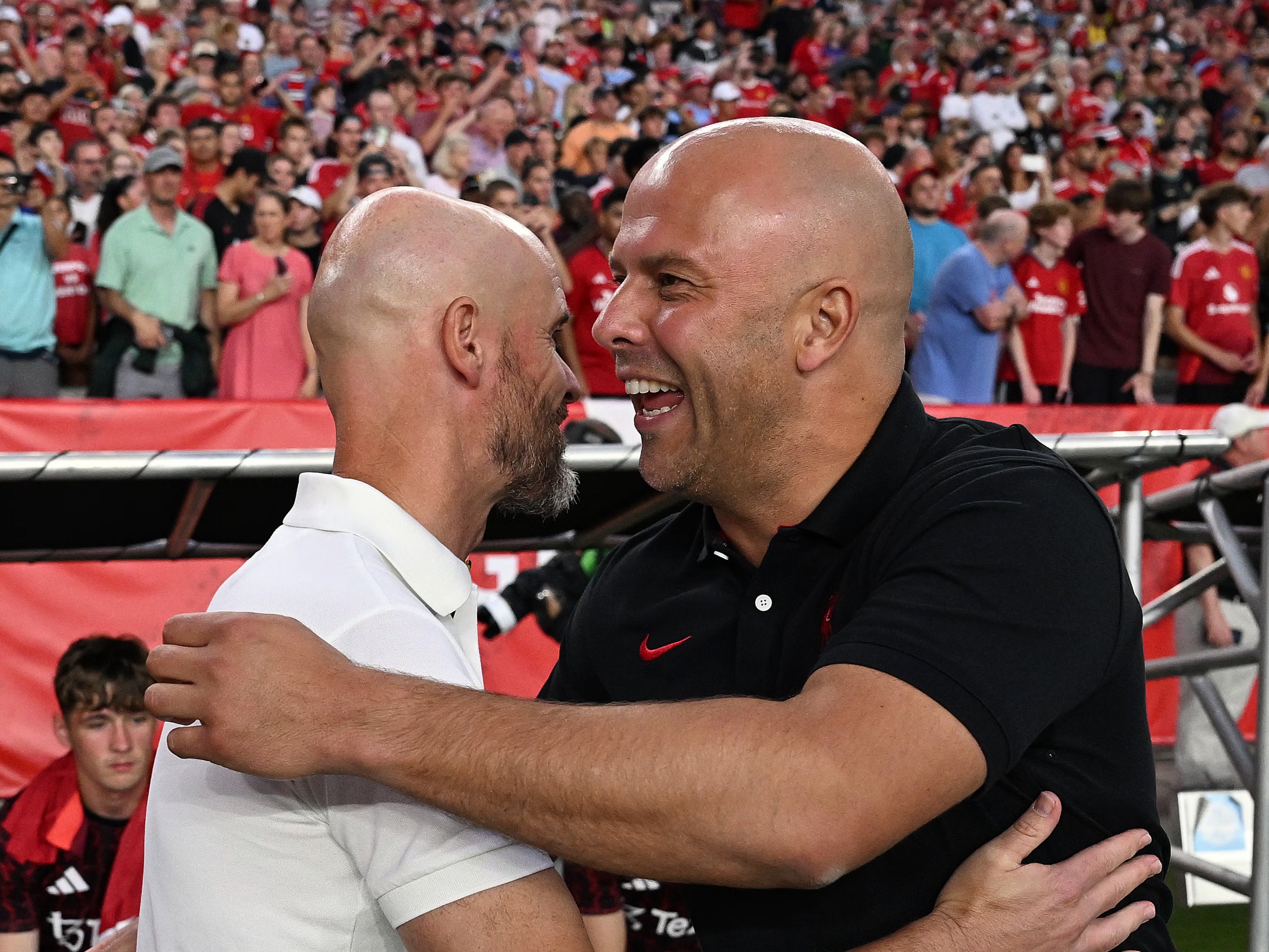 Arne Slot (right) and Erik ten Hag will renew their rivalry from the Netherlands