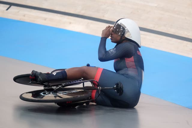 Kadeena Cox crashes in the Women’s C4-5 500m time trial final (Adam Davy/PA)