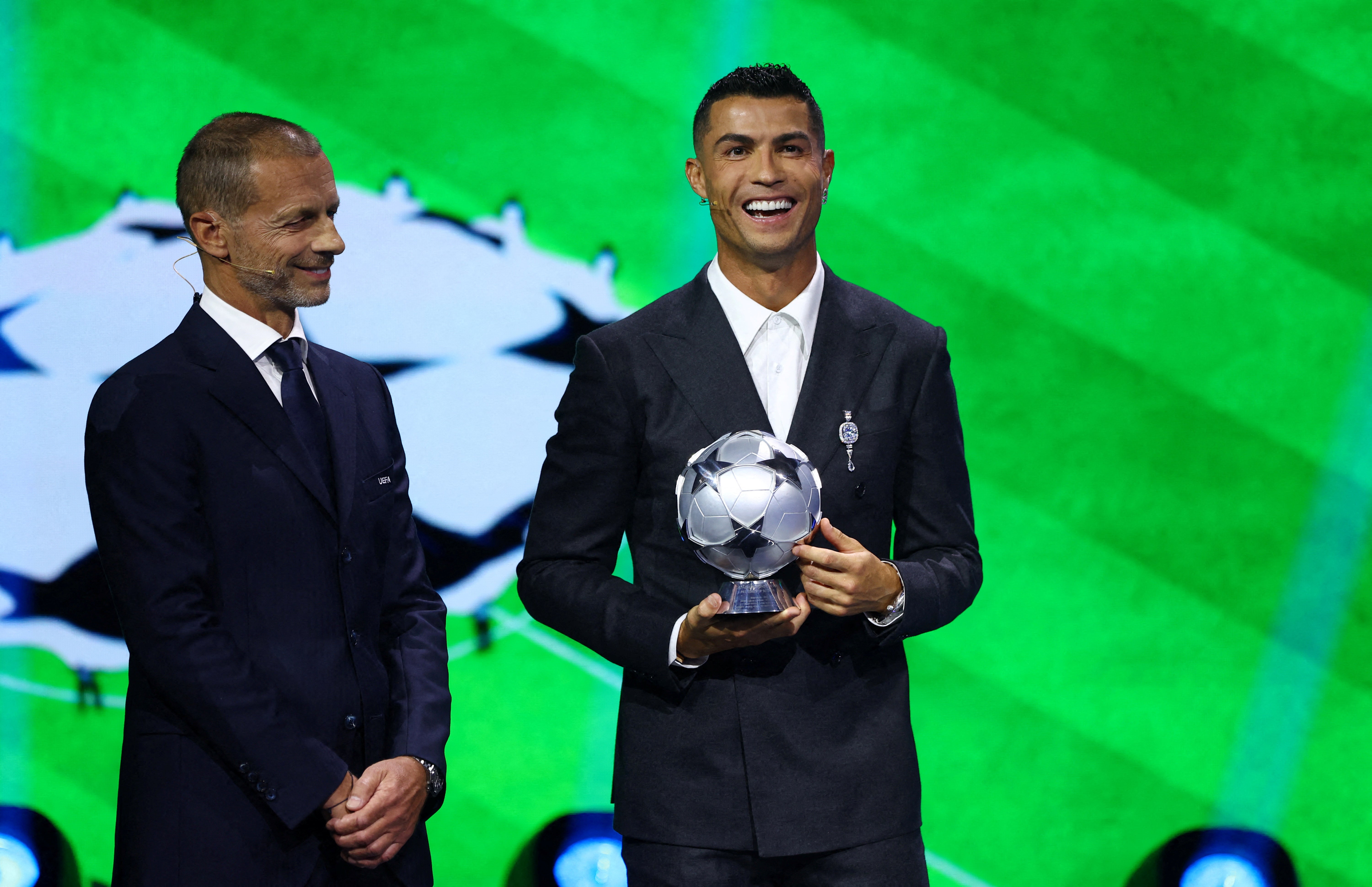 Aleksander Ceferin, left, and Cristiano Ronaldo