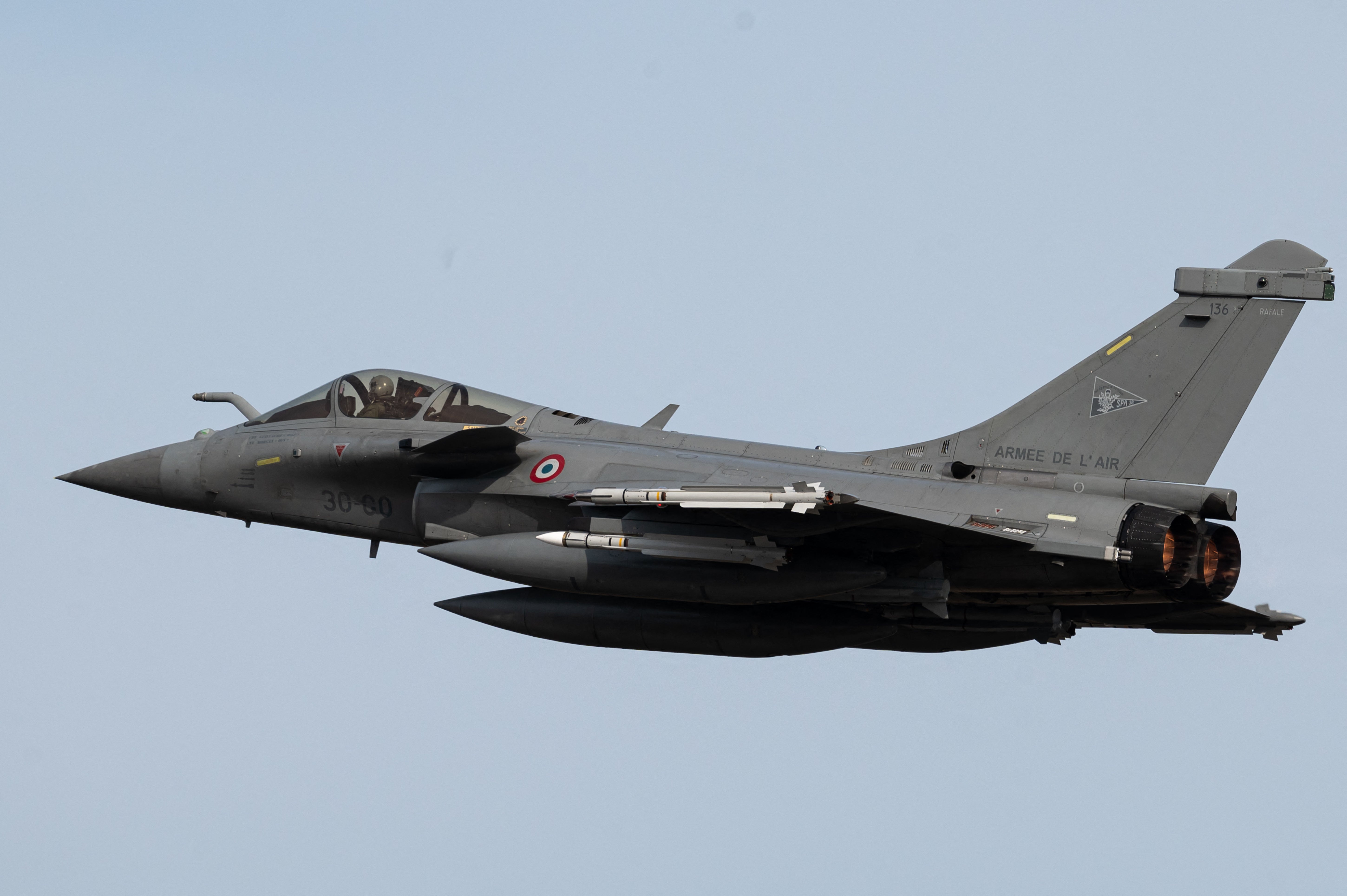 A French Rafale fighter jet takes off for a daily Nato border watch mission
