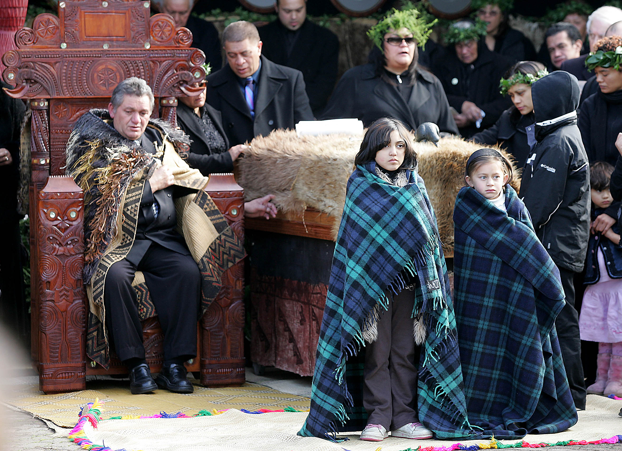 File: Maori King Tuheitia sits on the carved wooden throne in 2006